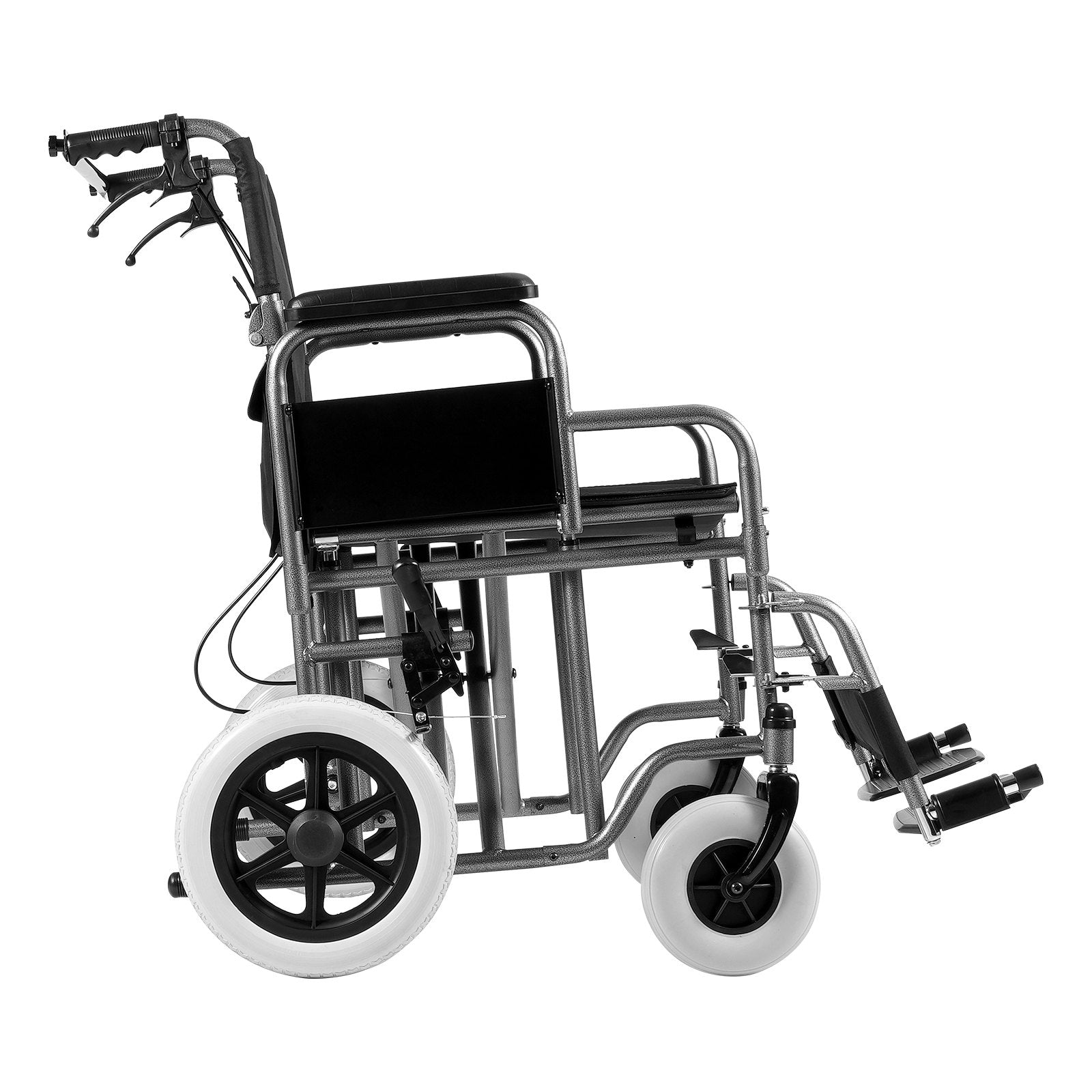 VEVOR Wheelchair Steel Transport Chair Foldable Wheelchair 24-In W Seat 300lbs 