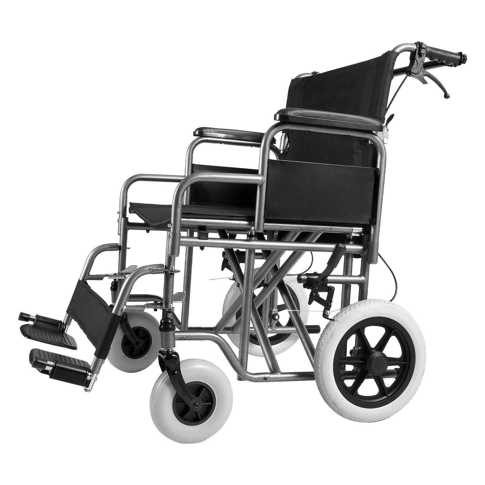 VEVOR Wheelchair Steel Transport Chair Foldable Wheelchair 24-In W Seat 300lbs 
