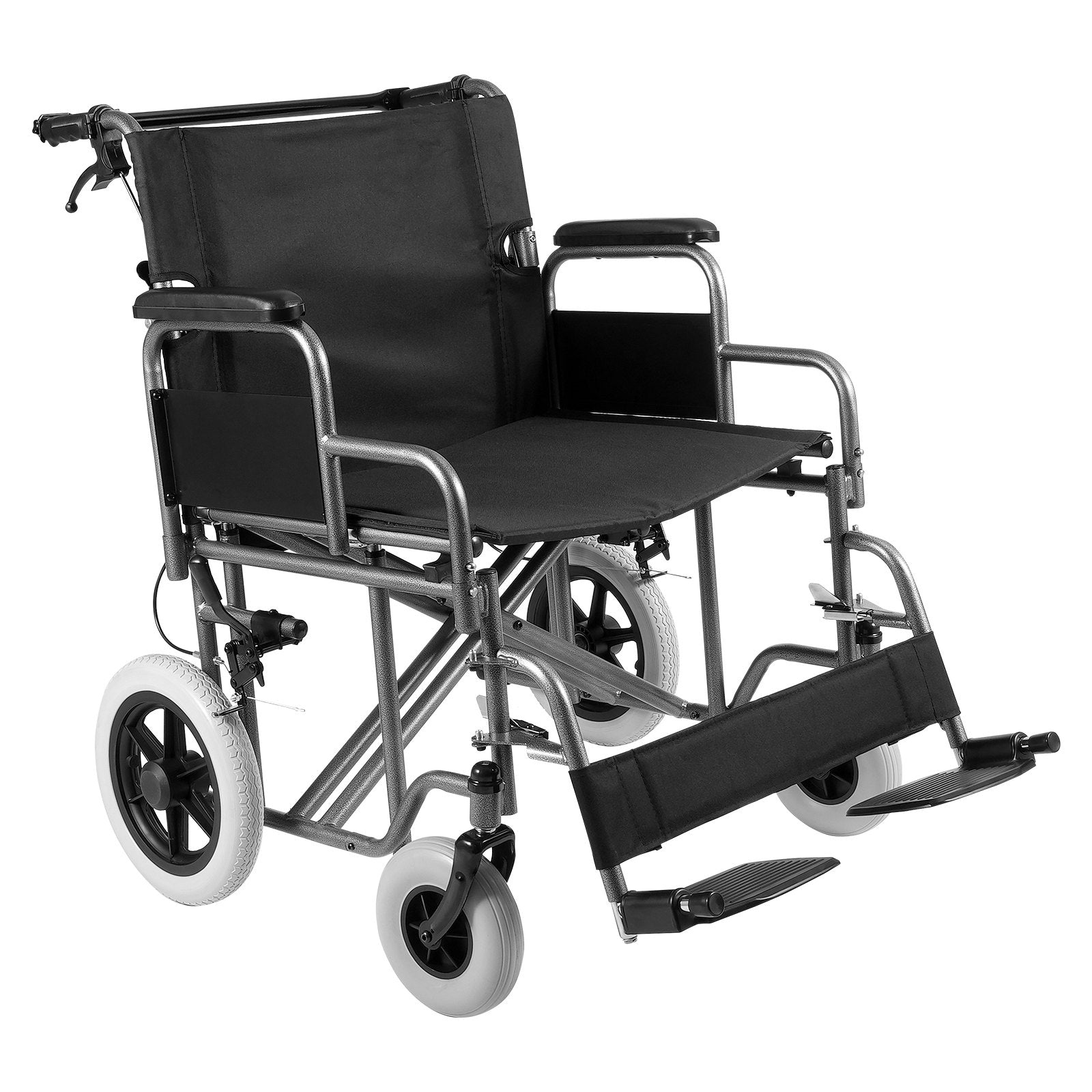 VEVOR Wheelchair Steel Transport Chair Foldable Wheelchair 24-In W Seat 300lbs 