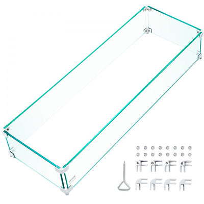 VEVOR Fire Pit Wind Guard, 35.5 x 11.5 x 6 inch Glass Flame Guard, Oblong Glass Shield, 0.3" Thick Fire Table, Clear Tempered Glass Flame Guard, Steady Feet Tree Pit Guard for Propane, Gas, Outdoor 