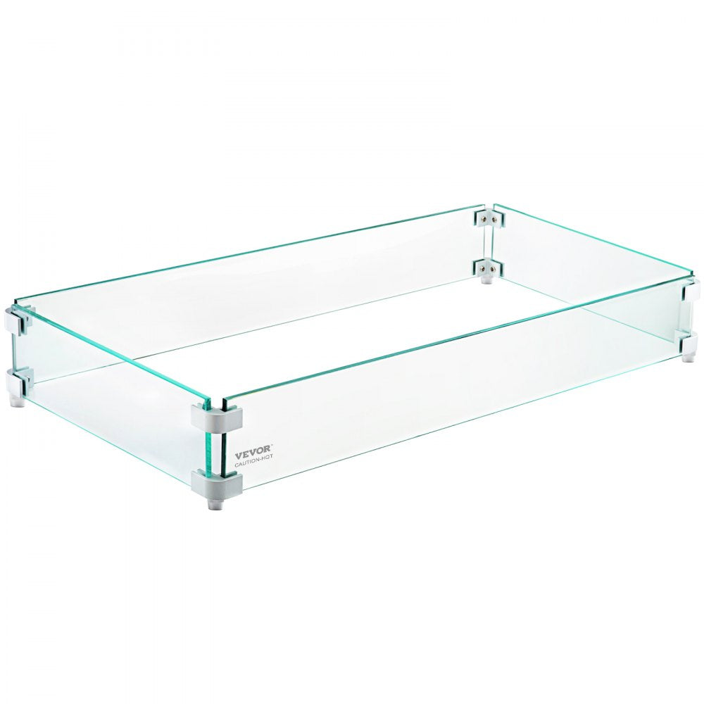 VEVOR Fire Pit Wind Guard, 35.5 x 11.5 x 6 inch Glass Flame Guard, Oblong Glass Shield, 0.3" Thick Fire Table, Clear Tempered Glass Flame Guard, Steady Feet Tree Pit Guard for Propane, Gas, Outdoor 