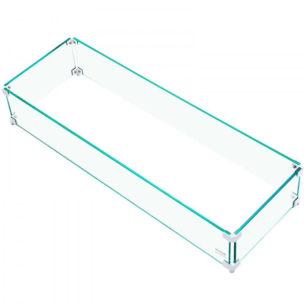 VEVOR Fire Pit Wind Guard, 35.5 x 11.5 x 6 inch Glass Flame Guard, Oblong Glass Shield, 0.3" Thick Fire Table, Clear Tempered Glass Flame Guard, Steady Feet Tree Pit Guard for Propane, Gas, Outdoor 