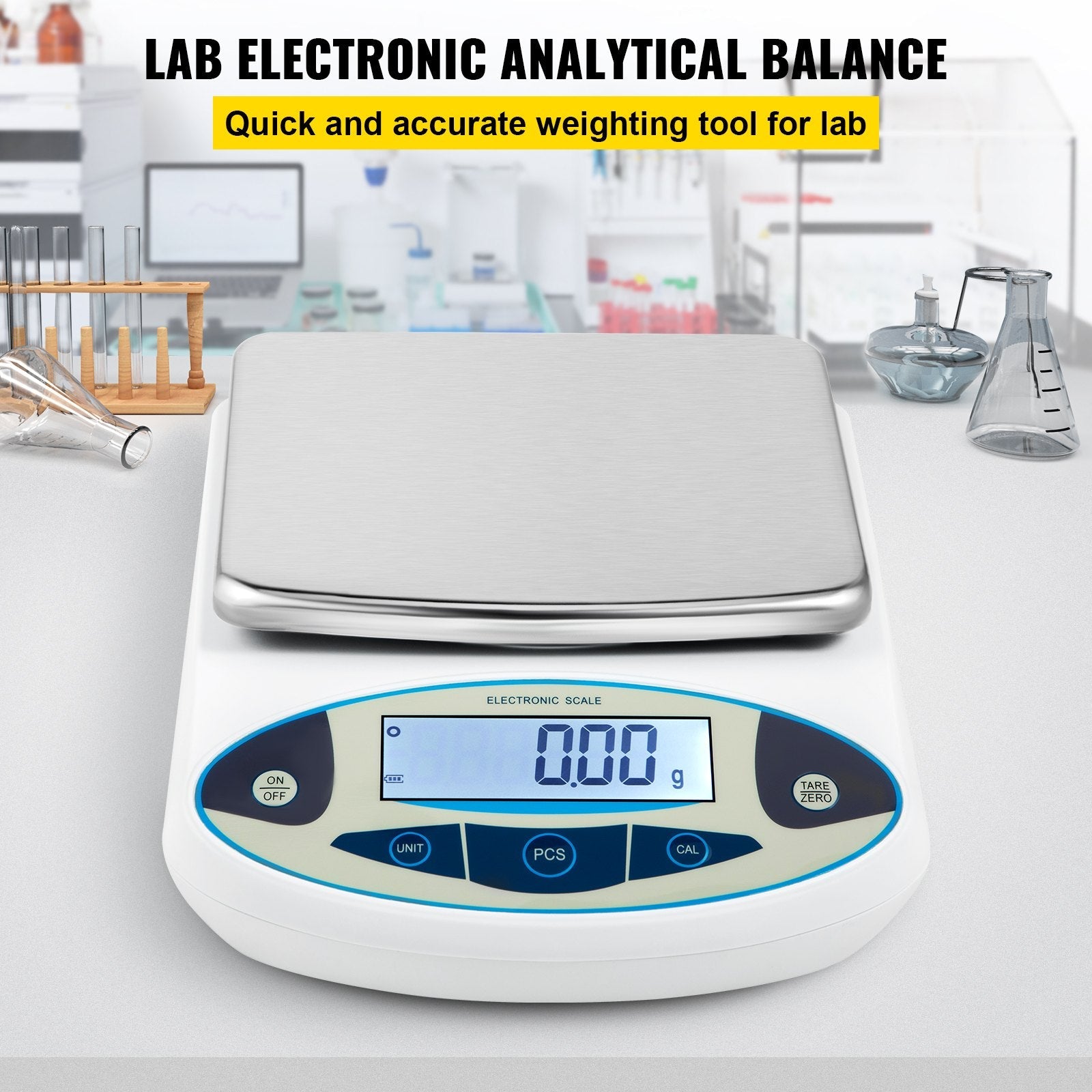 VEVOR Analytical Balance, 5000g x 0.01g Accuracy Lab Scale, High Precision Electronic Analytical Balance, 13 Units Conversion, Counting Function, LCD Display, for Lab University Jewelry (5000g, 0.01g) 