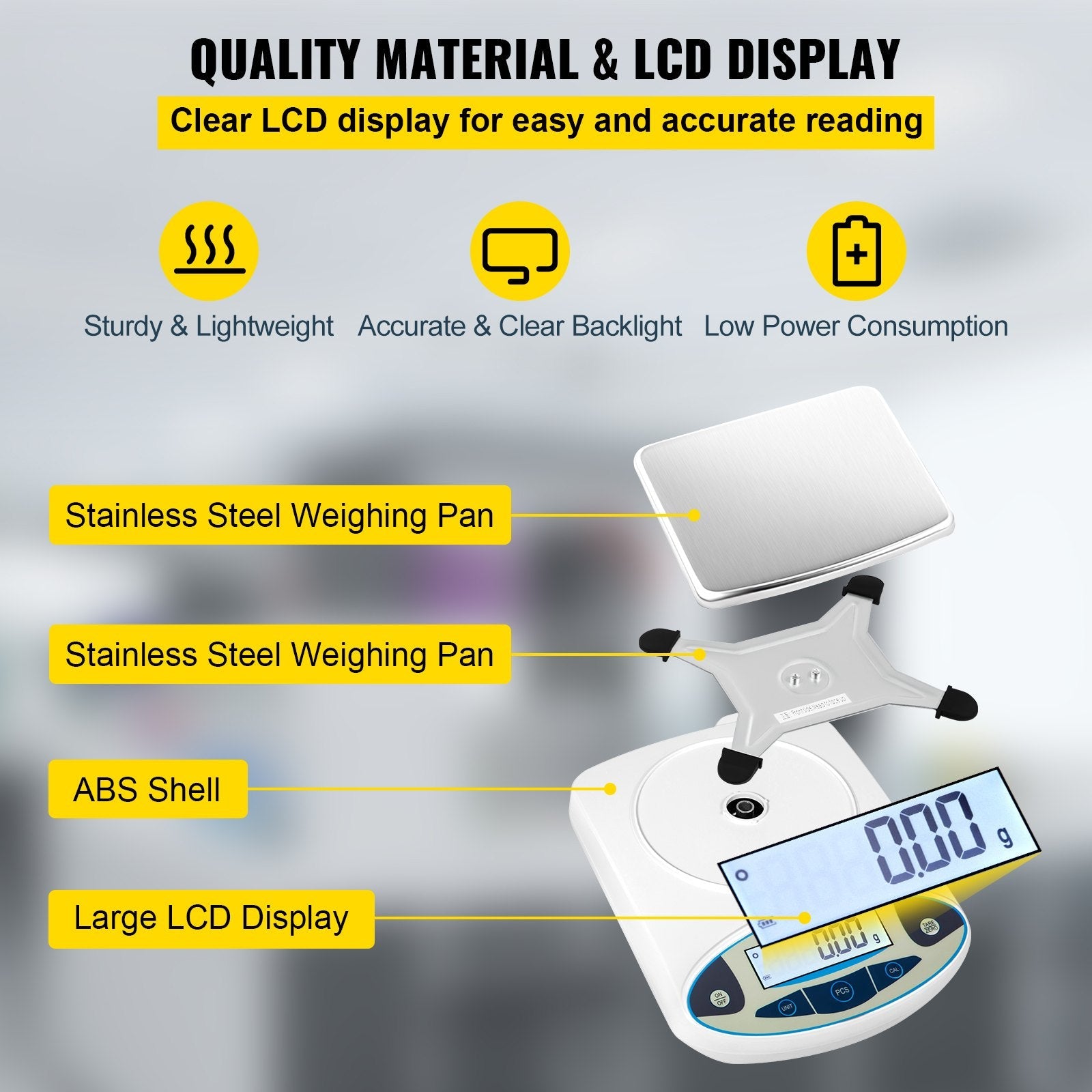 VEVOR Analytical Balance, 5000g x 0.01g Accuracy Lab Scale, High Precision Electronic Analytical Balance, 13 Units Conversion, Counting Function, LCD Display, for Lab University Jewelry (5000g, 0.01g) 