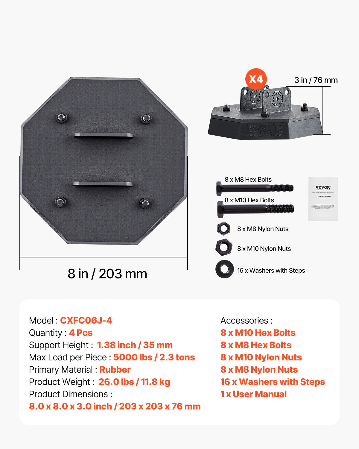 RV Leveling Pads 5000 lbs 4 Pcs Rubber Trailer Jack Pads Scissor Jack Feet 