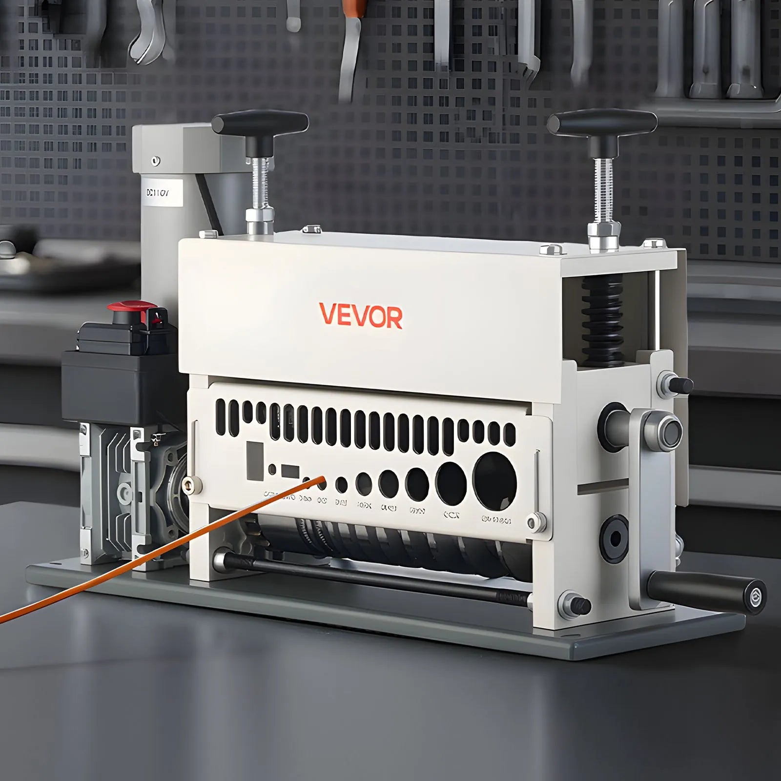 VEVOR Electric Wire Stripper Machine, 0.06-1.57 in, 11 Channel Automatic Copper Cable Stripper, 370W Wire Stripper Tool with Manual Hand Crank Mode, Emergency Stop Button, for Scrap Copper Recycling 