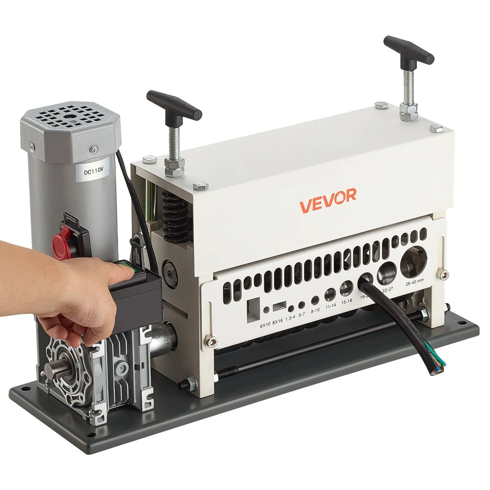 VEVOR Electric Wire Stripper Machine, 0.06-1.57 in, 11 Channel Automatic Copper Cable Stripper, 370W Wire Stripper Tool with Manual Hand Crank Mode, Emergency Stop Button, for Scrap Copper Recycling 