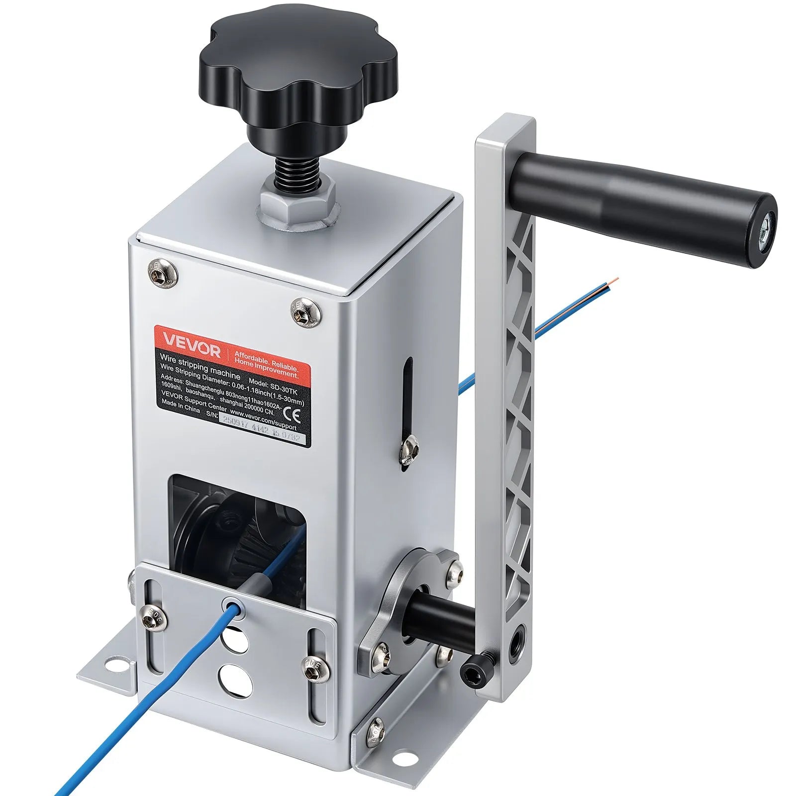 VEVOR Manual Wire Stripper Machine, 0.06-1.18 in, Copper Cable Stripper Tool, Hand Crank or Drill Powered Modes, Heavy-Duty Q235 Frame Wire Stripping Machine, Easy to Use, for Scrap Copper Recycling 