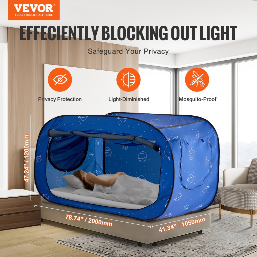 VEVOR 2 Doors Bed Tent Breathable Tent Light Blackout with 0.33 in Fiber Poles 