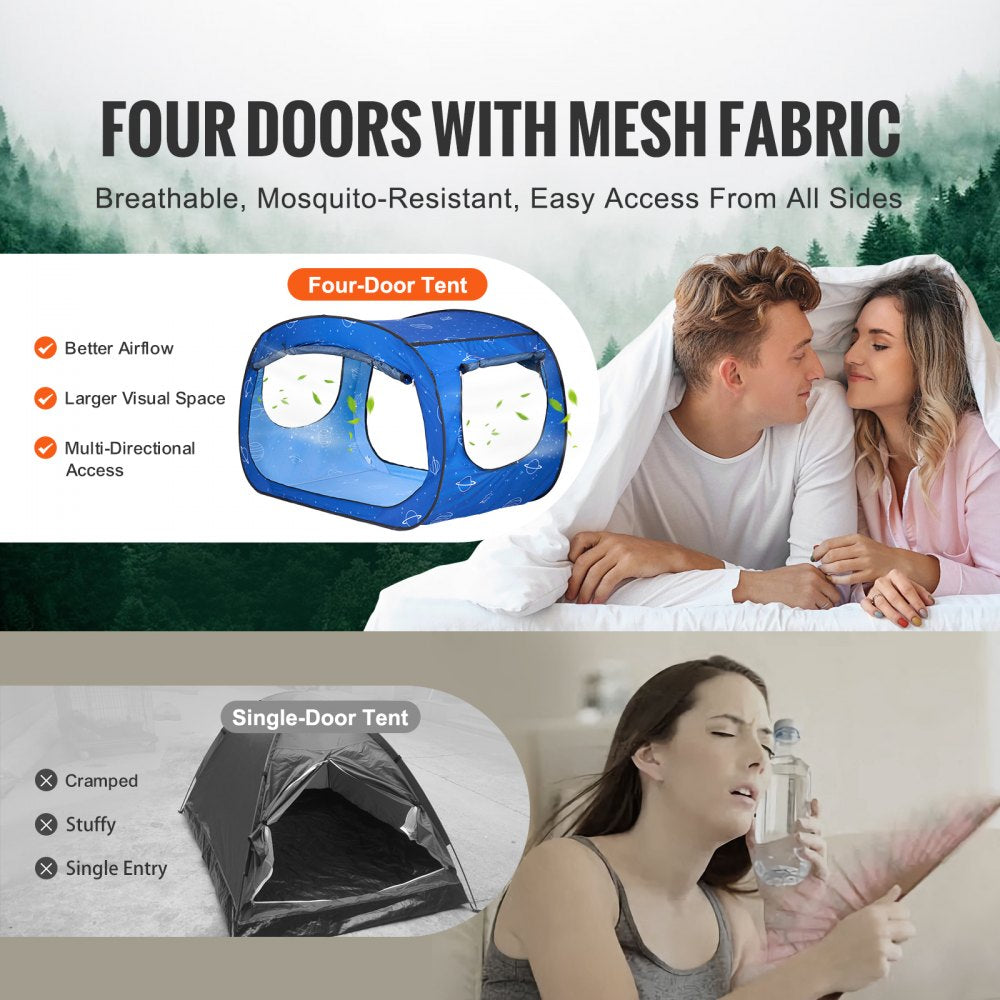 VEVOR 2 Doors Bed Tent Breathable Tent Light Blackout with 0.33 in Fiber Poles 