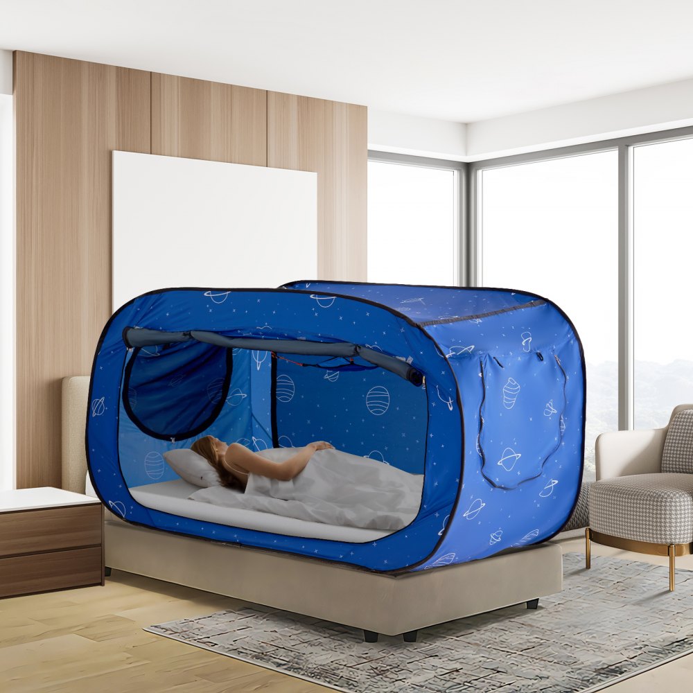 VEVOR 2 Doors Bed Tent Breathable Tent Light Blackout with 0.33 in Fiber Poles 