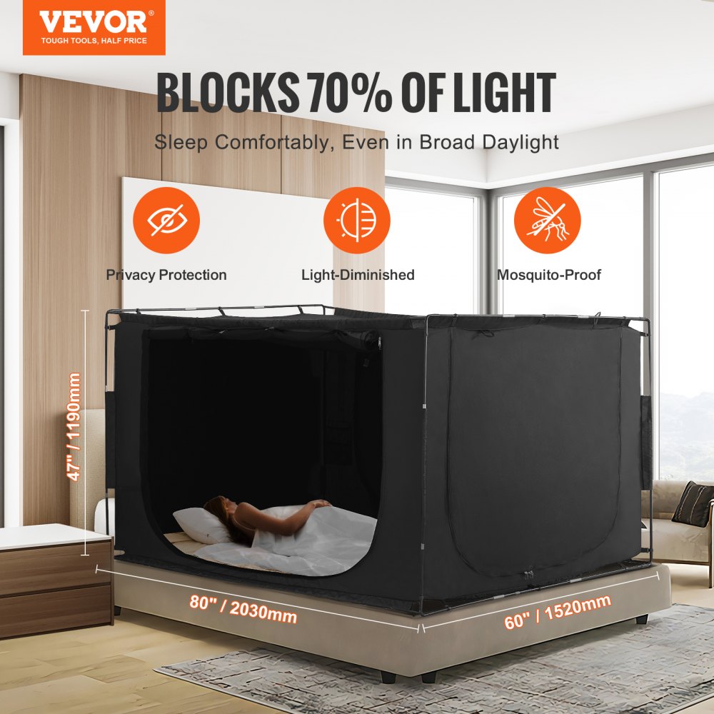 VEVOR 3 Doors Bed Tent Breathable Tent 70% Blackout with 0.43 in Fiber Poles 