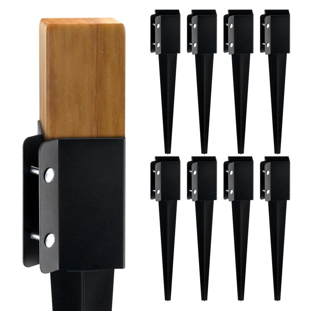 VEVOR Fence Post Anchor Ground Spike, 8 Pack 24 x 4 x 4 Inches Outer Diameter (Inner Diameter 3.5 x3.5 Inches), Metal Black Powder Coated Post Stake Ground, for Mailbox Deck Garden Railing 