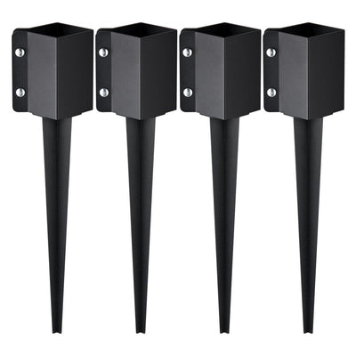 VEVOR Fence Post Anchor Ground Spike, 4 Pack 24 x 4 x 4 Inches Outer Diameter (Inner Diameter 3.5 x3.5 Inches), Metal Black Powder Coated Post Stake Ground, for Mailbox Deck Garden Railing 
