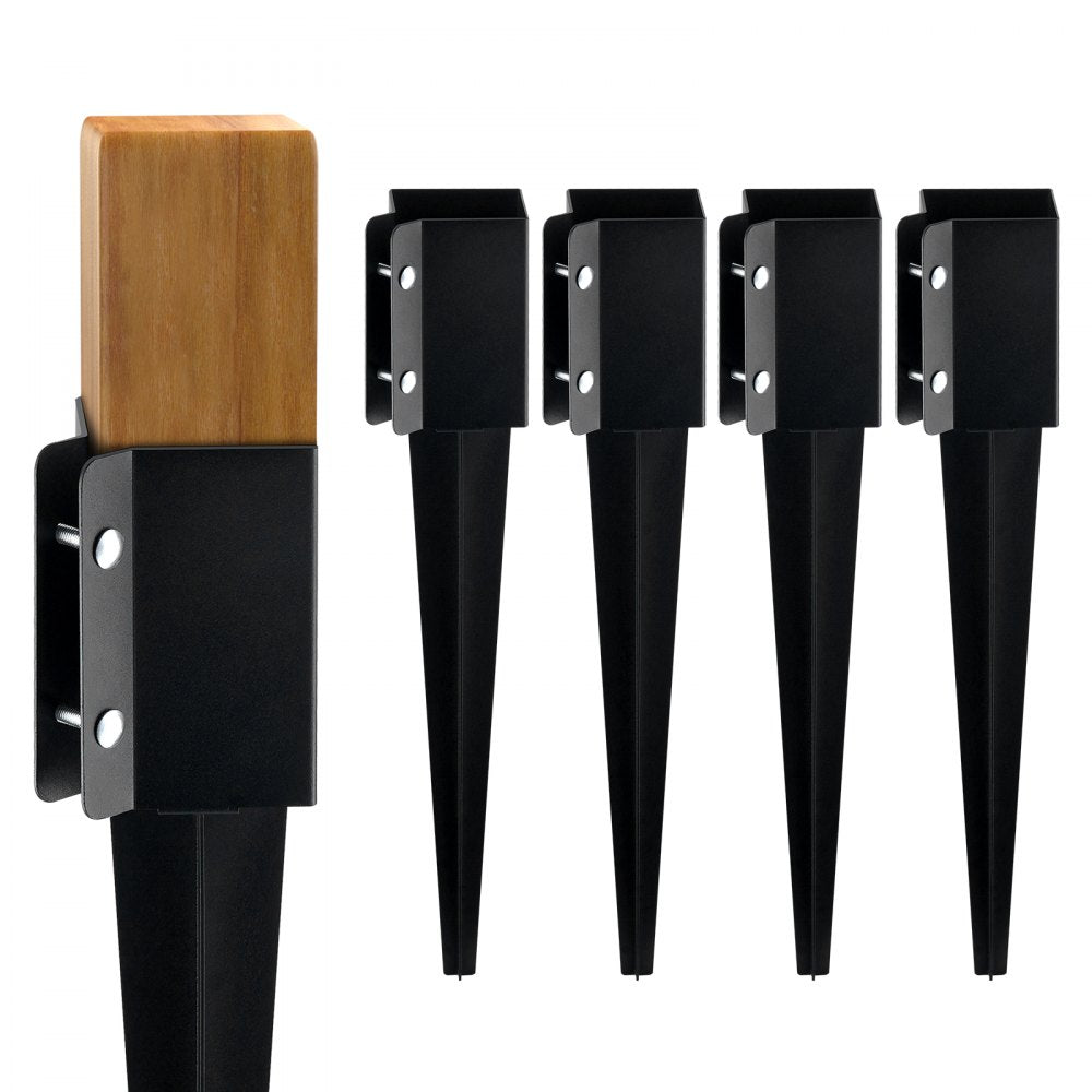 VEVOR Fence Post Anchor Ground Spike, 4 Pack 24 x 4 x 4 Inches Outer Diameter (Inner Diameter 3.5 x3.5 Inches), Metal Black Powder Coated Post Stake Ground, for Mailbox Deck Garden Railing 