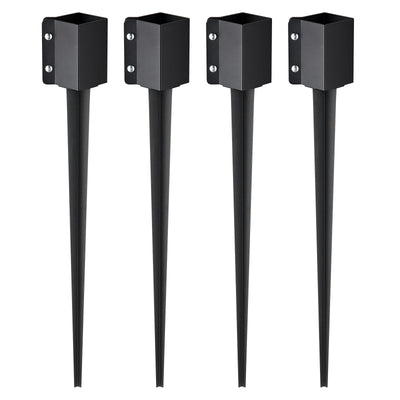 VEVOR Fence Post Anchor Ground Spike, 4 Pack 36 x 4 x 4 Inches Outer Diameter (Inner Diameter 3.5 x3.5 Inches), Metal Black Powder Coated Post Stake Ground, for Mailbox Deck Garden Railing 