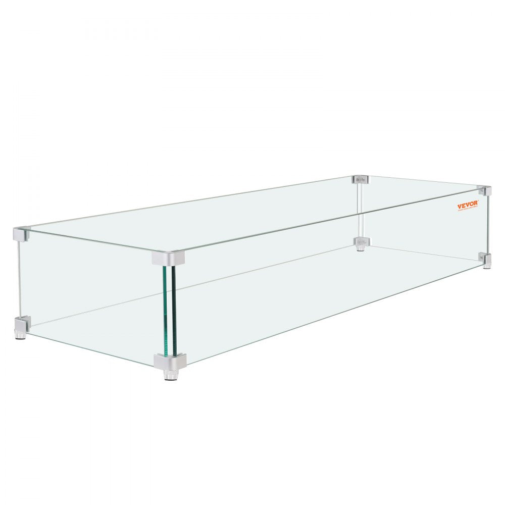 VEVOR Fire Pit Wind Guard, 38 x 10.5 x 6 inch Glass Flame Guard, Oblong Glass Shield, 0.3" Thick Fire Table, Clear Tempered Glass Flame Guard, Steady Feet Tree Pit Guard for Propane, Gas, Outdoor 