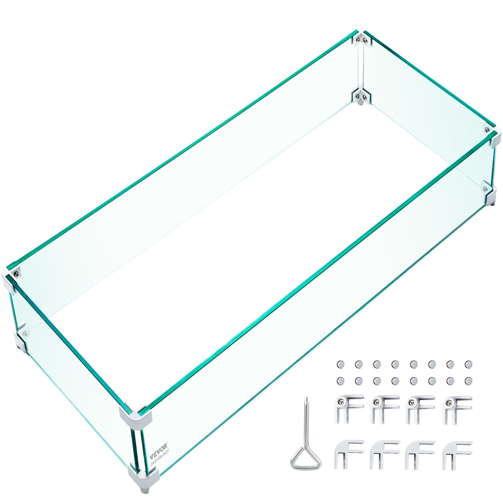 VEVOR Fire Pit Wind Guard, 29 x 13 x 6 inch Glass Flame Guard, Oblong Glass Shield, 0.3" Thick Fire Table, Clear Tempered Glass Flame Guard, Steady Feet Tree Pit Guard for Propane, Gas, Outdoor 