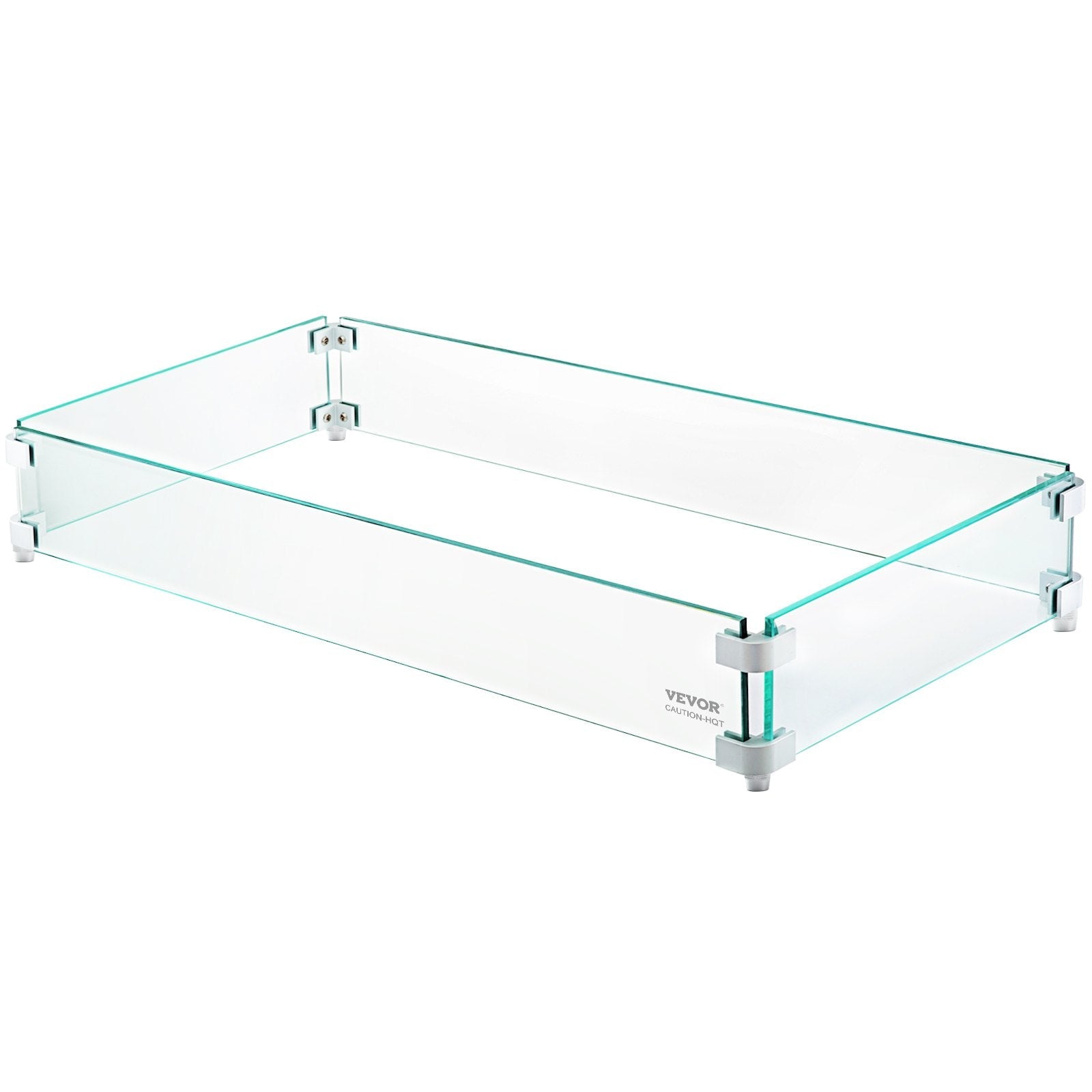 VEVOR Fire Pit Wind Guard, 29 x 13 x 6 inch Glass Flame Guard, Oblong Glass Shield, 0.3" Thick Fire Table, Clear Tempered Glass Flame Guard, Steady Feet Tree Pit Guard for Propane, Gas, Outdoor 