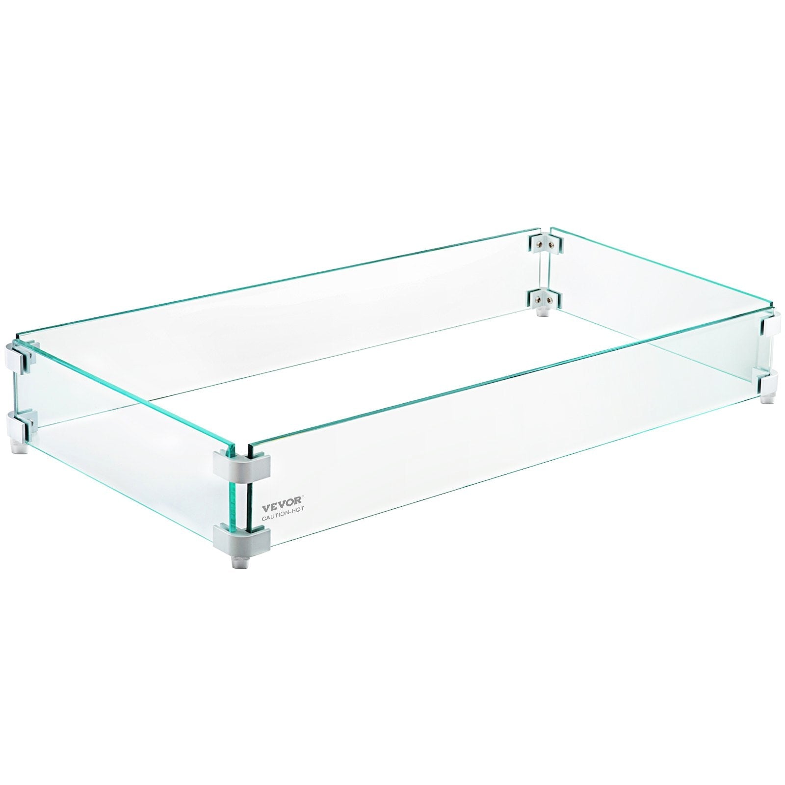 VEVOR Fire Pit Wind Guard, 29 x 13 x 6 inch Glass Flame Guard, Oblong Glass Shield, 0.3" Thick Fire Table, Clear Tempered Glass Flame Guard, Steady Feet Tree Pit Guard for Propane, Gas, Outdoor 
