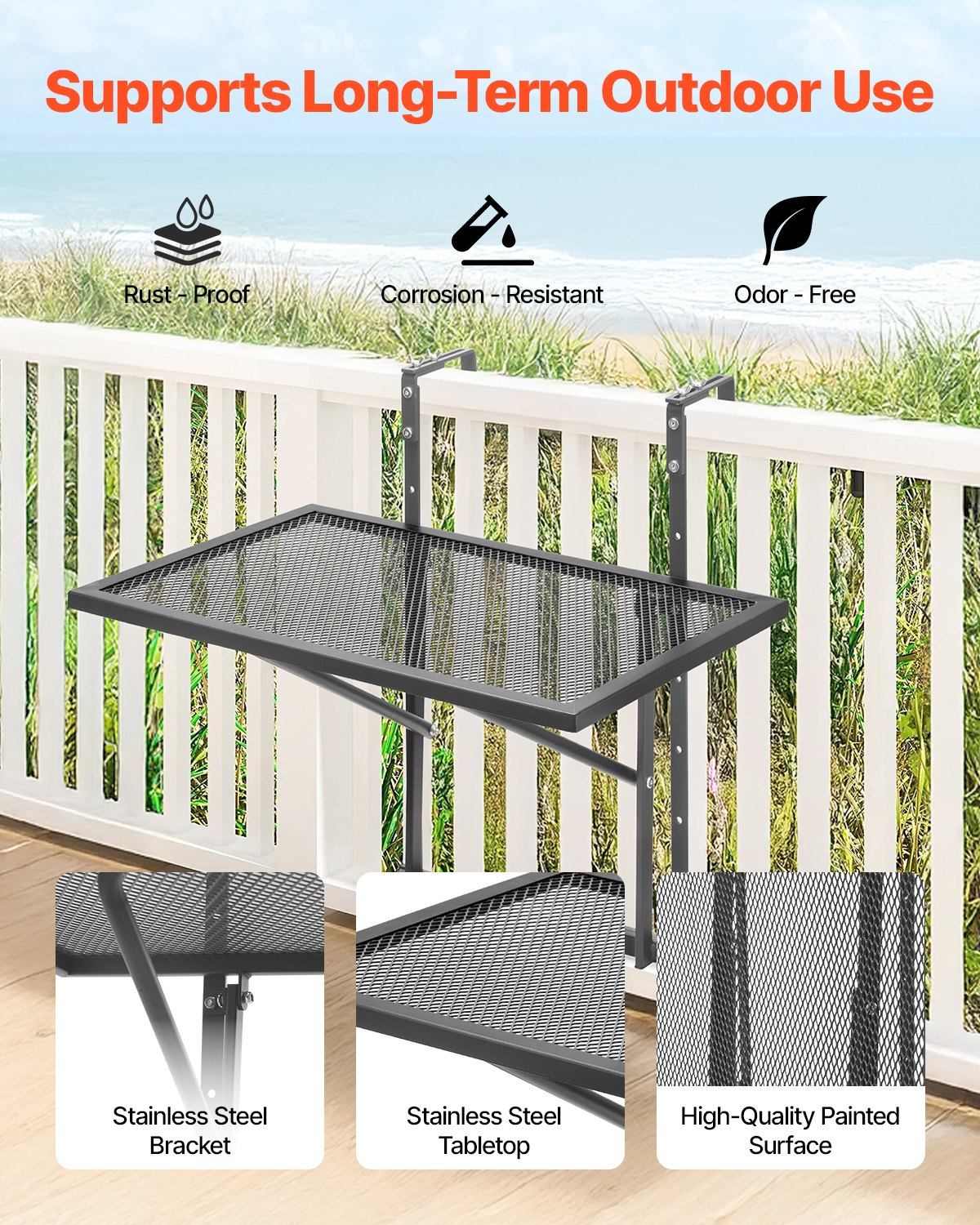 VEVOR Balcony Hanging Table 19 x 24 in Metal Patio Railing Table Adjustable 