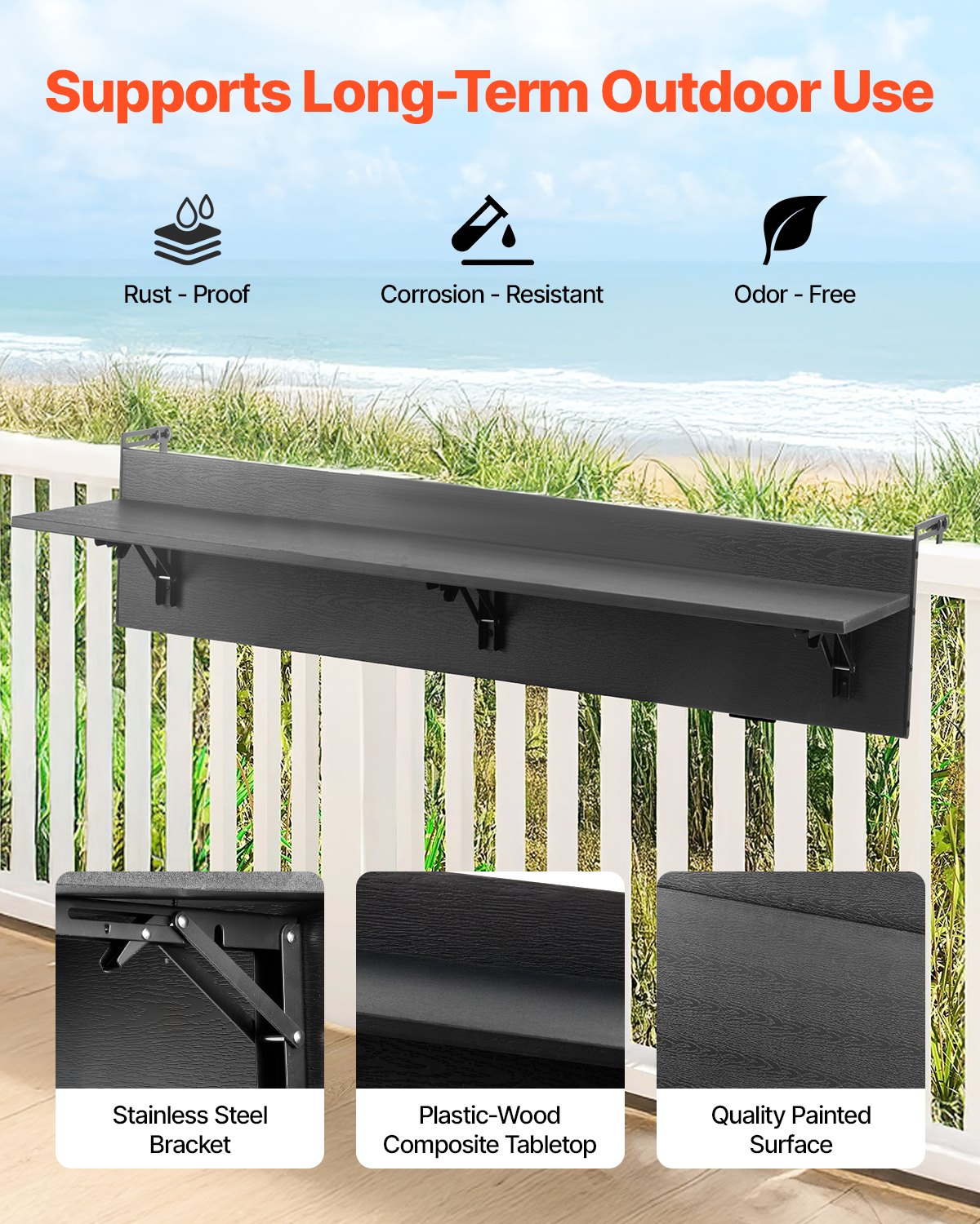 VEVOR Balcony Hanging Table 12 x 48 in Patio Railing Bar Table Foldable 