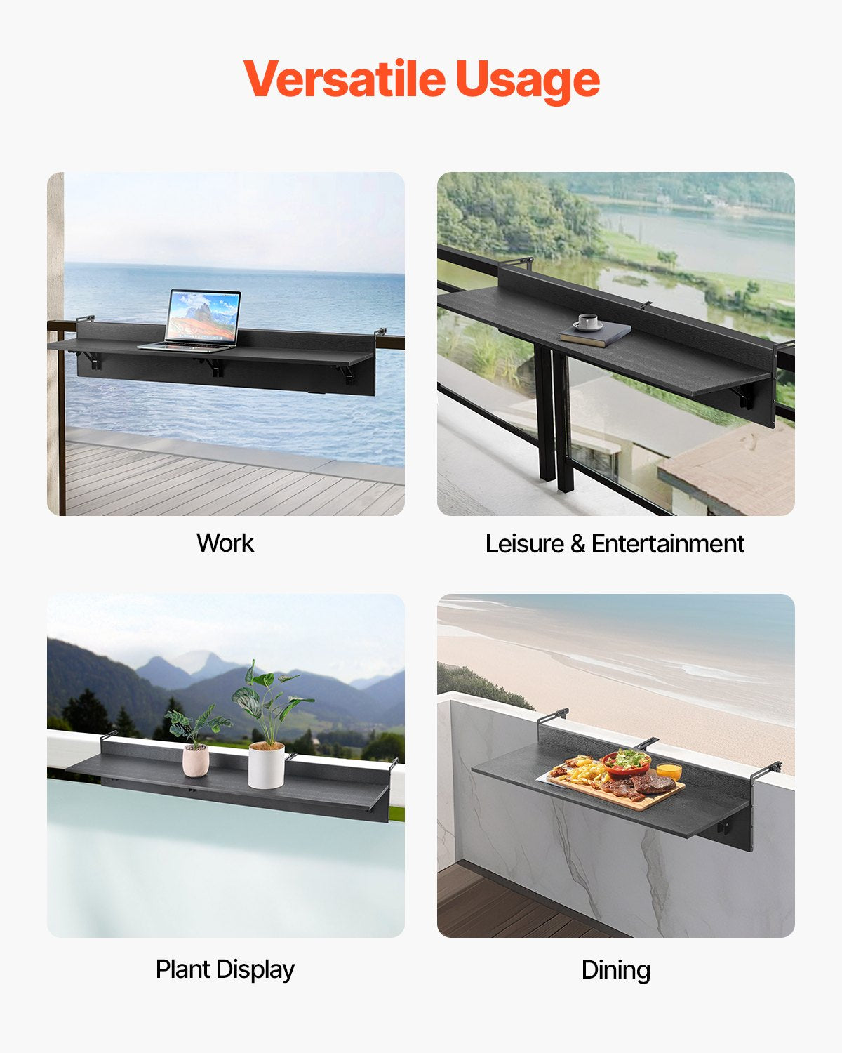 VEVOR Balcony Hanging Table 12 x 48 in Patio Railing Bar Table Foldable 