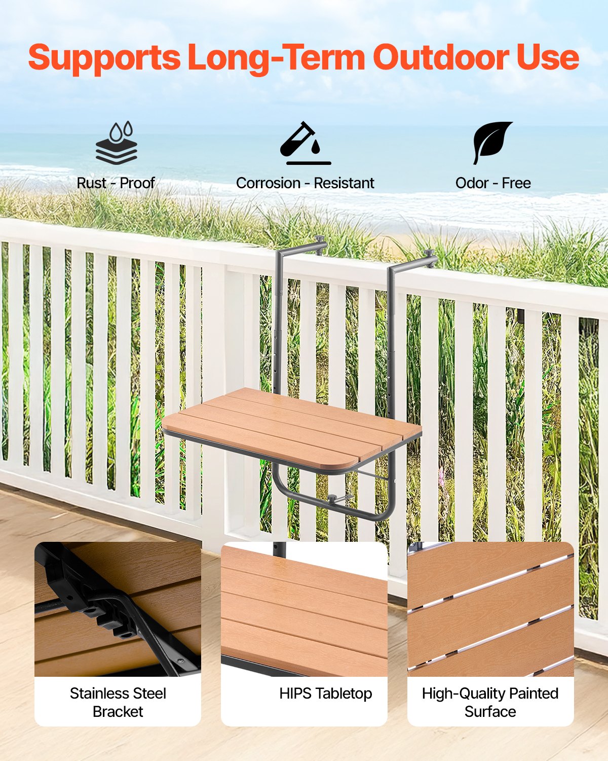 VEVOR Balcony Hanging Table 25 x 24 in Patio Railing Bar Table Adjusable 
