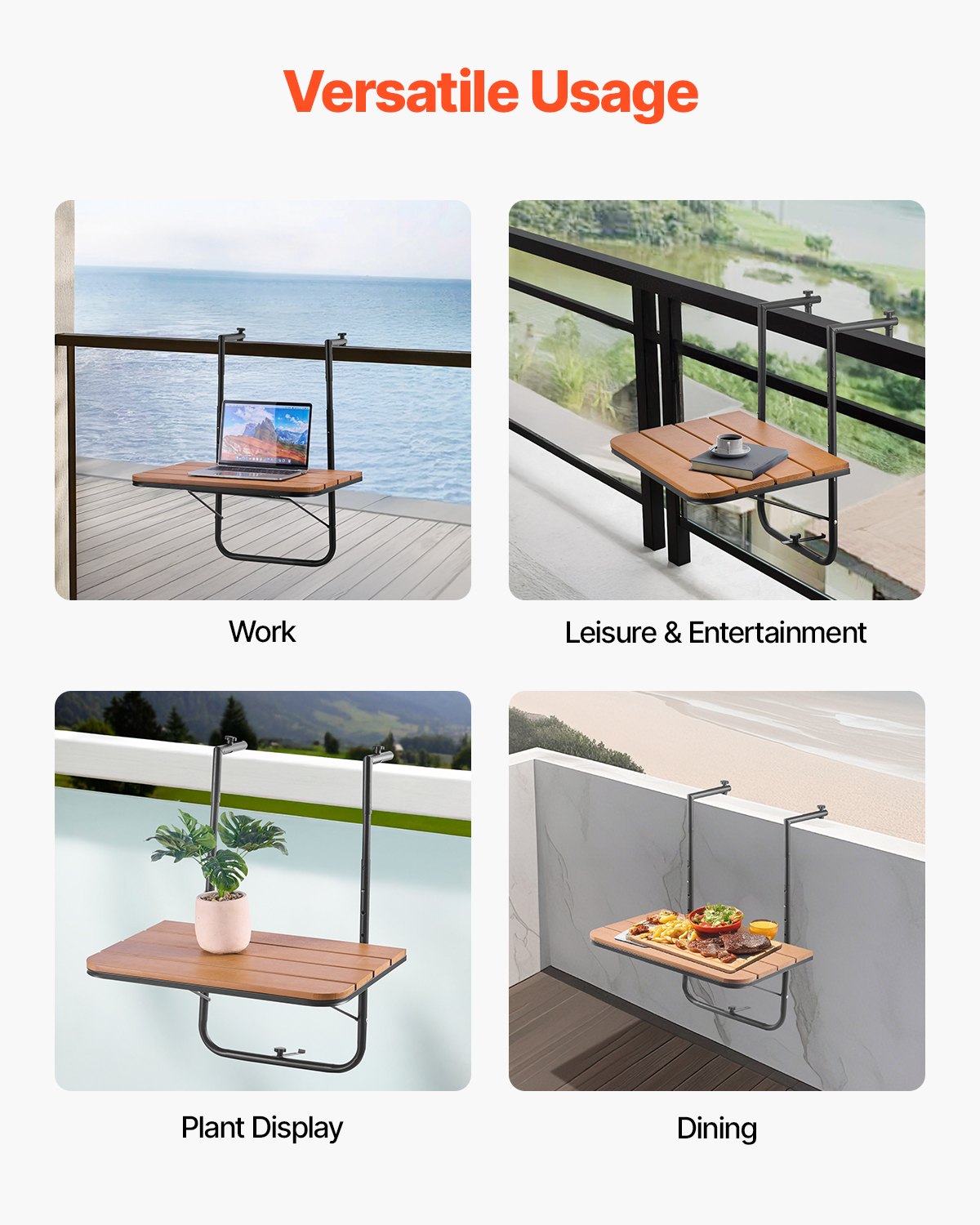 VEVOR Balcony Hanging Table 25 x 24 in Patio Railing Bar Table Adjusable 