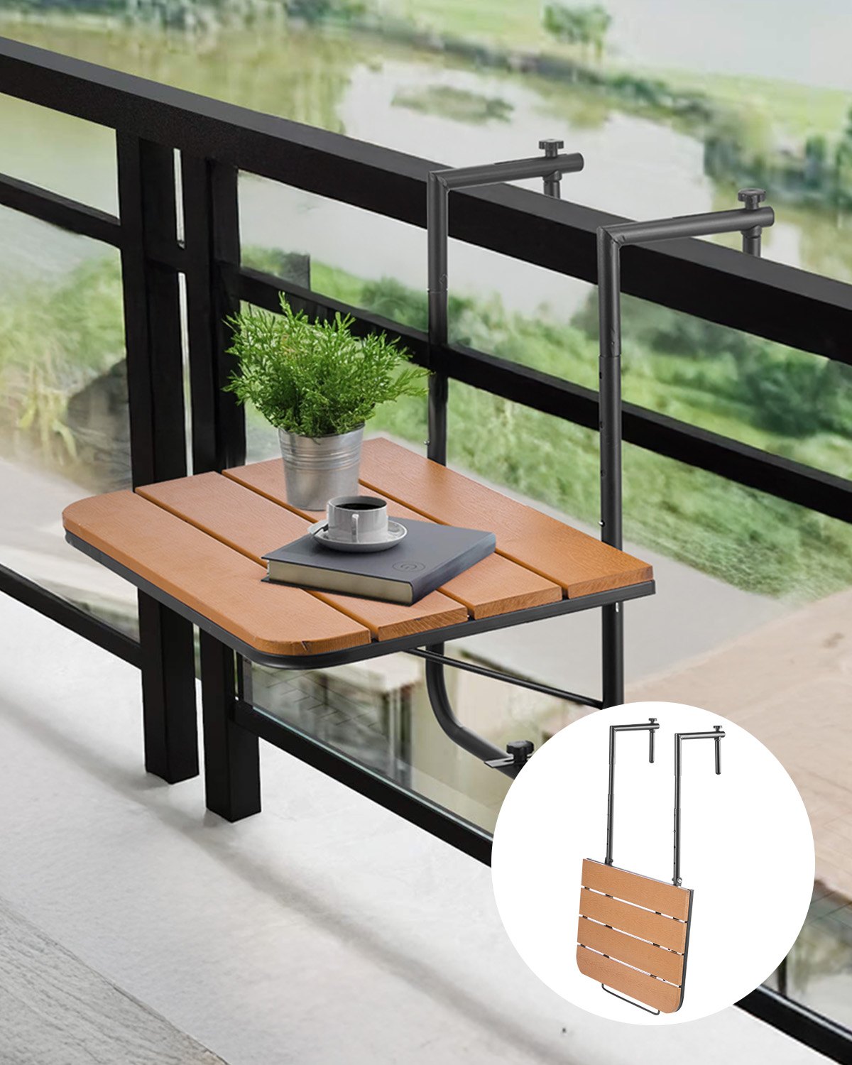 VEVOR Balcony Hanging Table 25 x 24 in Patio Railing Bar Table Adjusable 