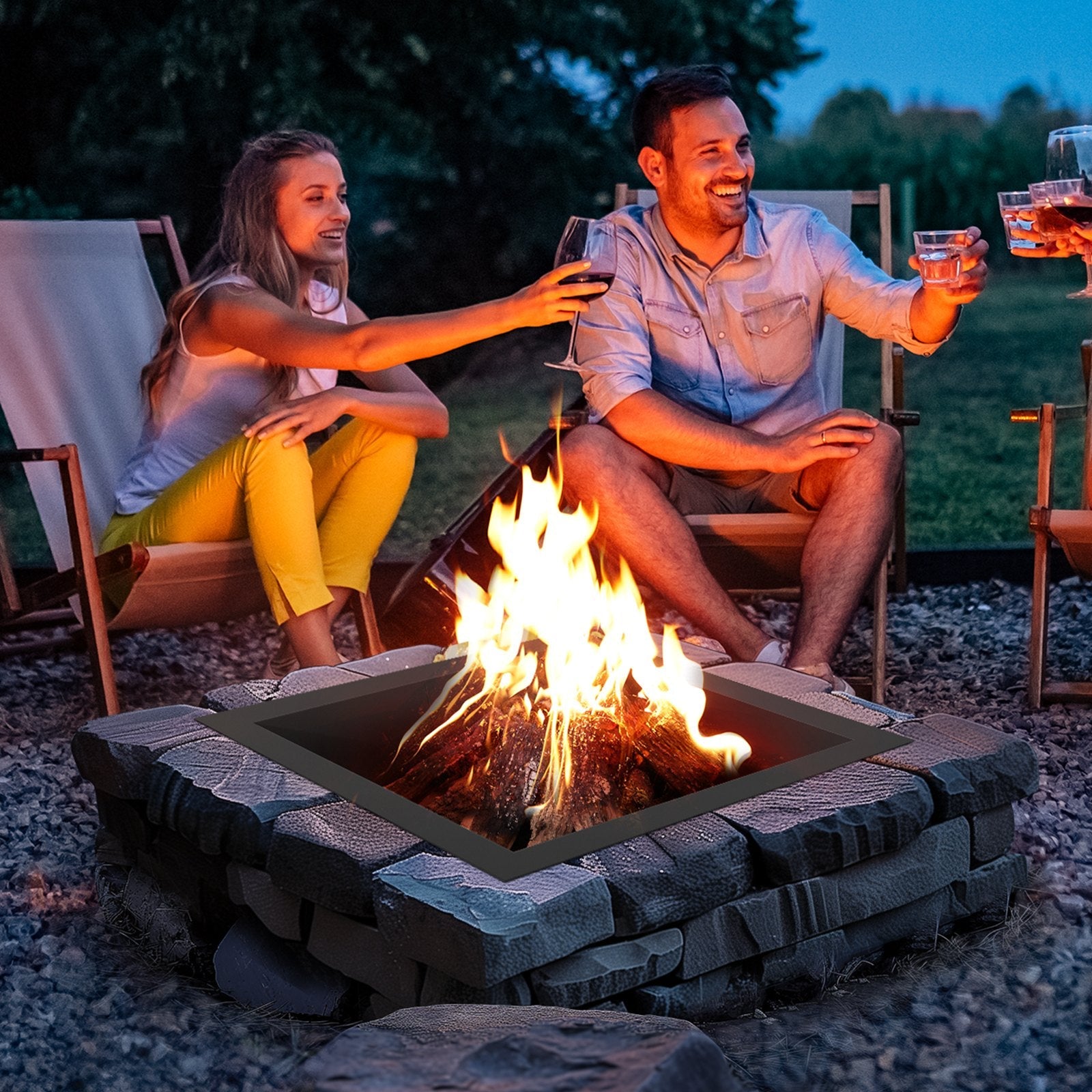 VEVOR Fire Pit Ring Square 36x36 in Outer Steel Liner DIY Campfire Ring Firepit 