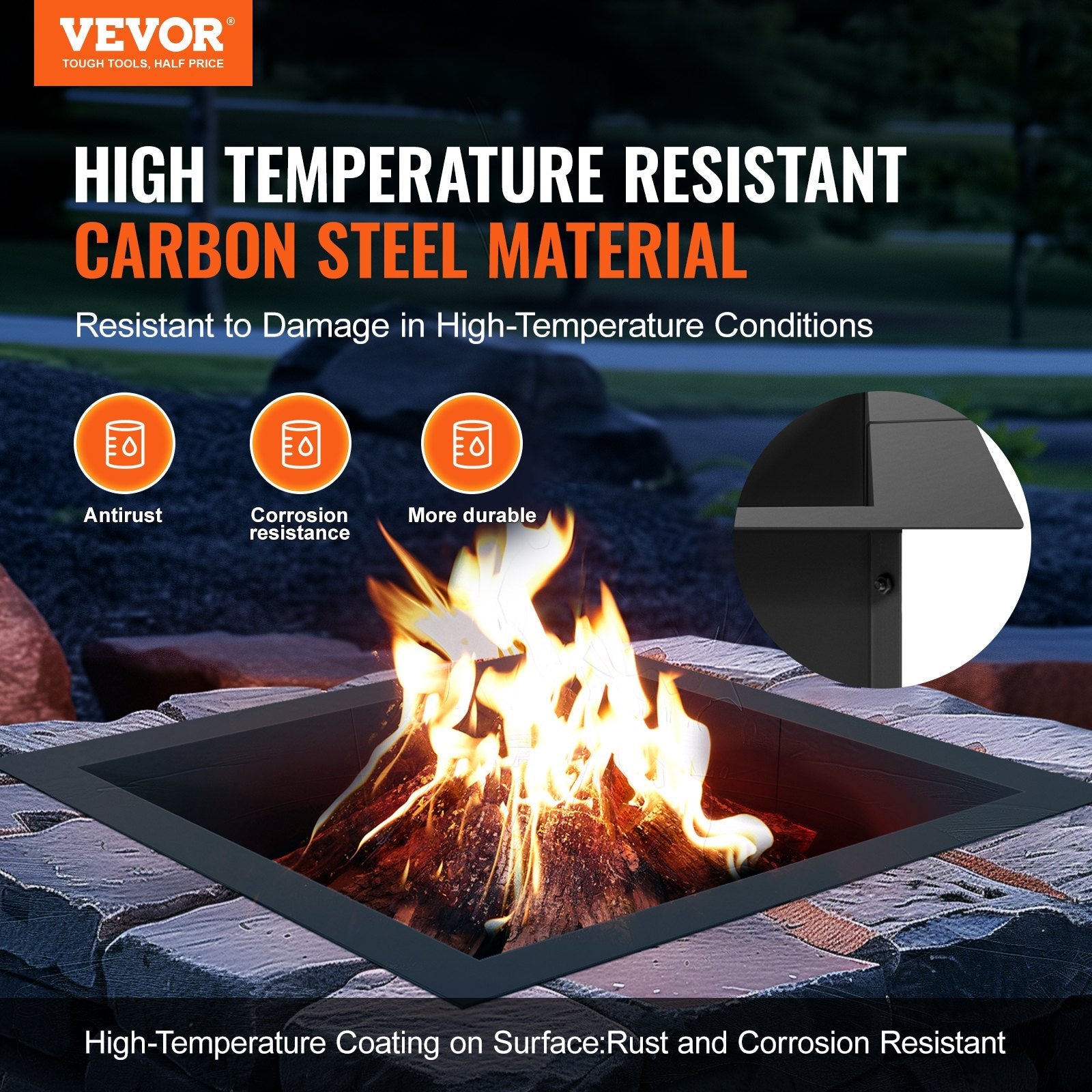 VEVOR Fire Pit Ring Square 42x42 in Outer Steel Liner DIY Campfire Ring Firepit 