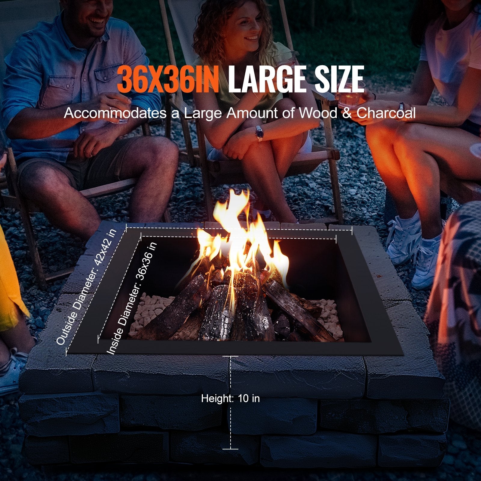 VEVOR Fire Pit Ring Square 42x42 in Outer Steel Liner DIY Campfire Ring Firepit 