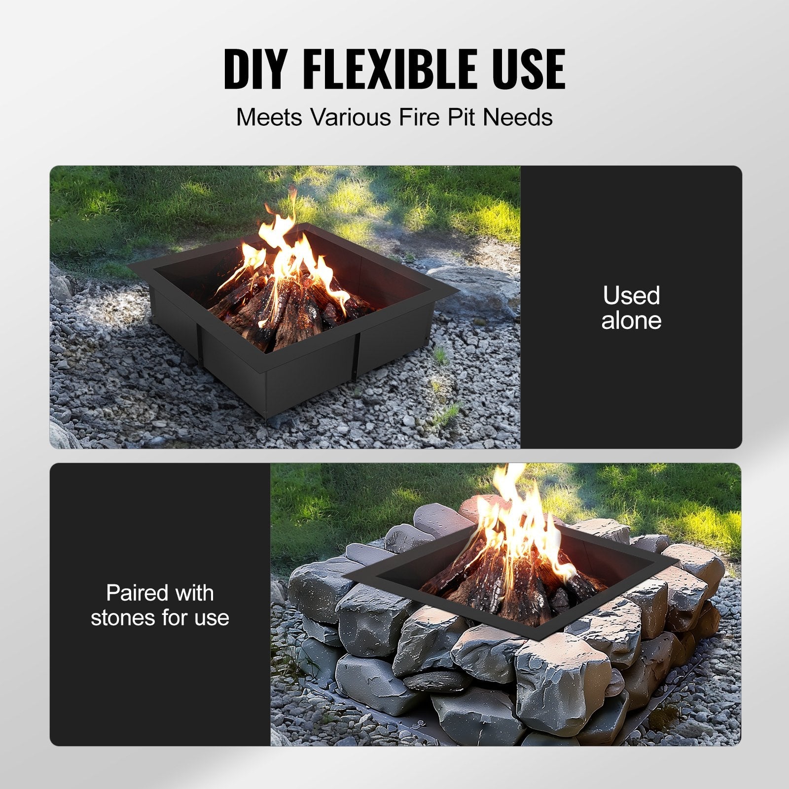 VEVOR Fire Pit Ring Square 42x42 in Outer Steel Liner DIY Campfire Ring Firepit 