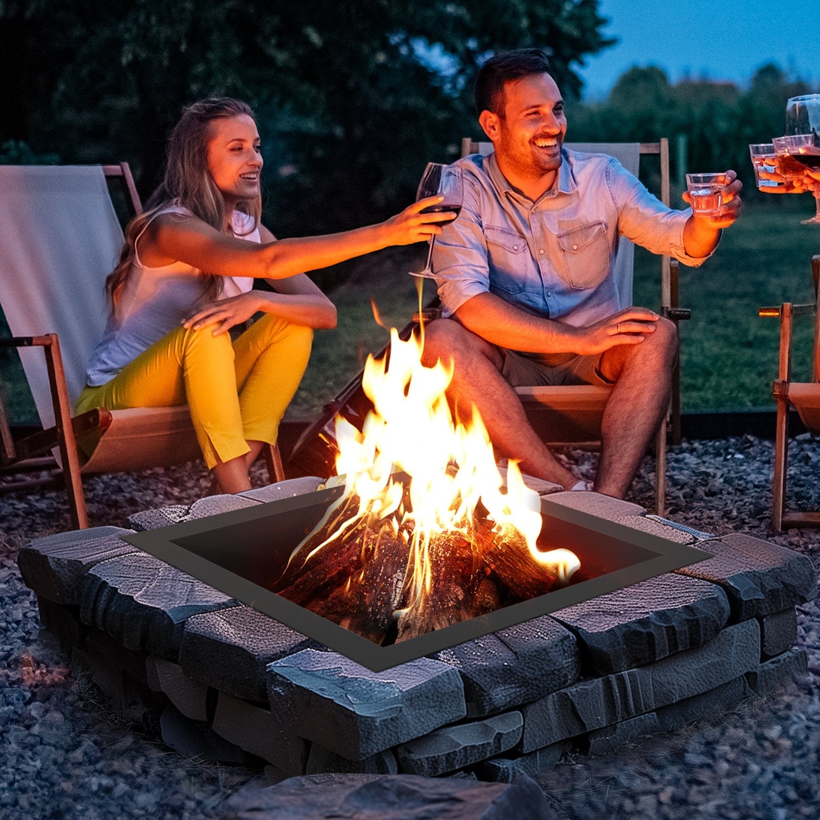VEVOR Fire Pit Ring Square 42x42 in Outer Steel Liner DIY Campfire Ring Firepit 
