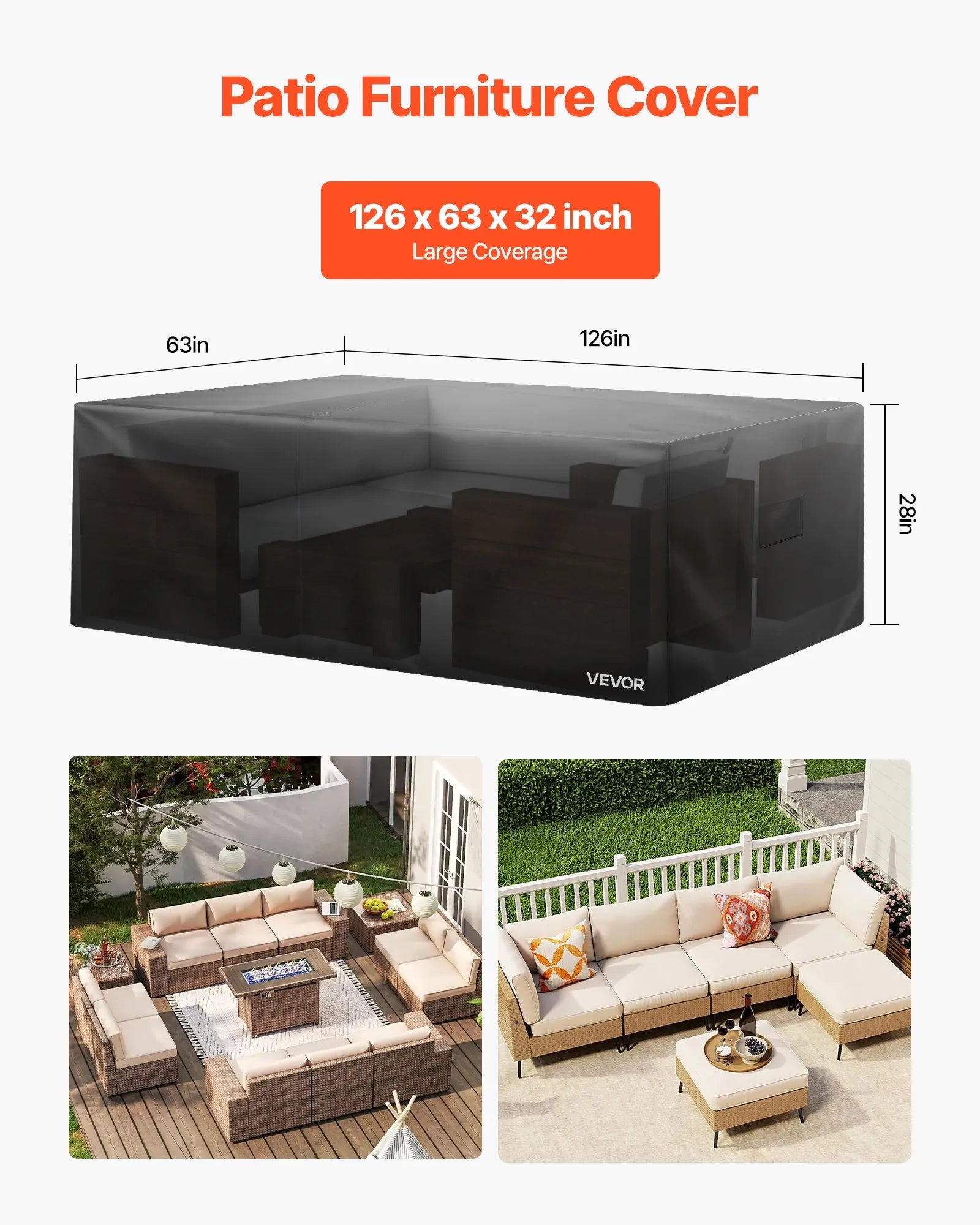 VEVOR Patio Outdoor Furniture Cover 420D Waterproof Table Chairs Sofa 126"x63"