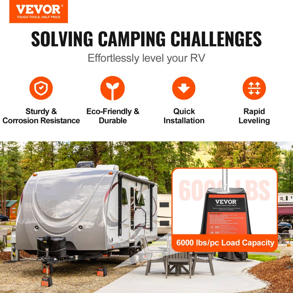 VEVOR Trailer Jack Block, 6000 lbs Capacity per RV Leveling Block, High-quality Polypropylene RV Camper Stabilizer Blocks, RV Travel Accessories Use for Any Tongue Jack, Post, Foot, 5th Wheels, 4-Pack 