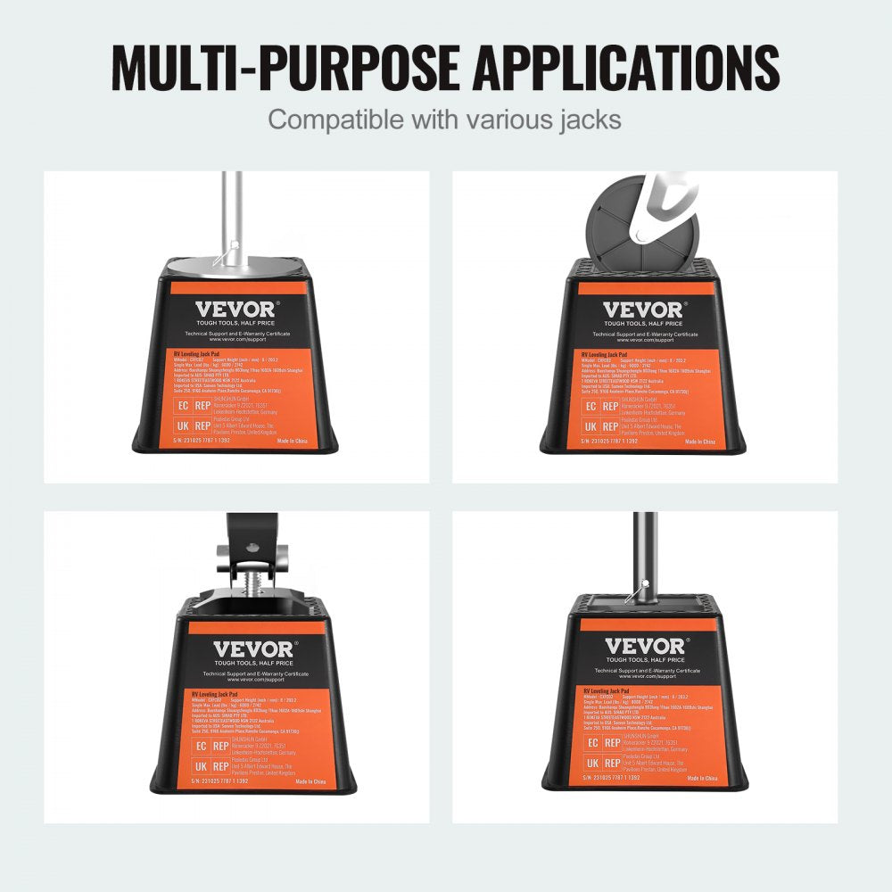 VEVOR Trailer Jack Block, 6000 lbs Capacity per RV Leveling Block, High-quality Polypropylene RV Camper Stabilizer Blocks, RV Travel Accessories Use for Any Tongue Jack, Post, Foot, 5th Wheels, 4-Pack 