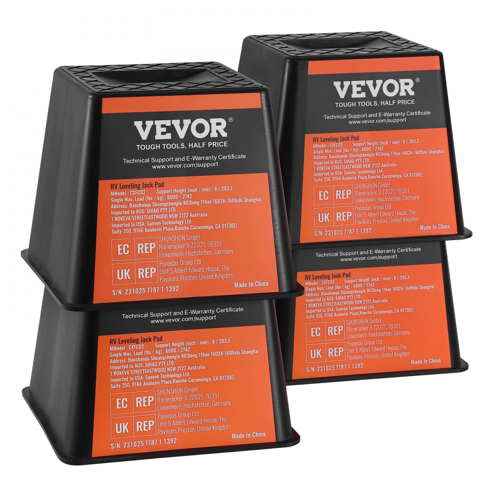 VEVOR Trailer Jack Block, 6000 lbs Capacity per RV Leveling Block, High-quality Polypropylene RV Camper Stabilizer Blocks, RV Travel Accessories Use for Any Tongue Jack, Post, Foot, 5th Wheels, 4-Pack 