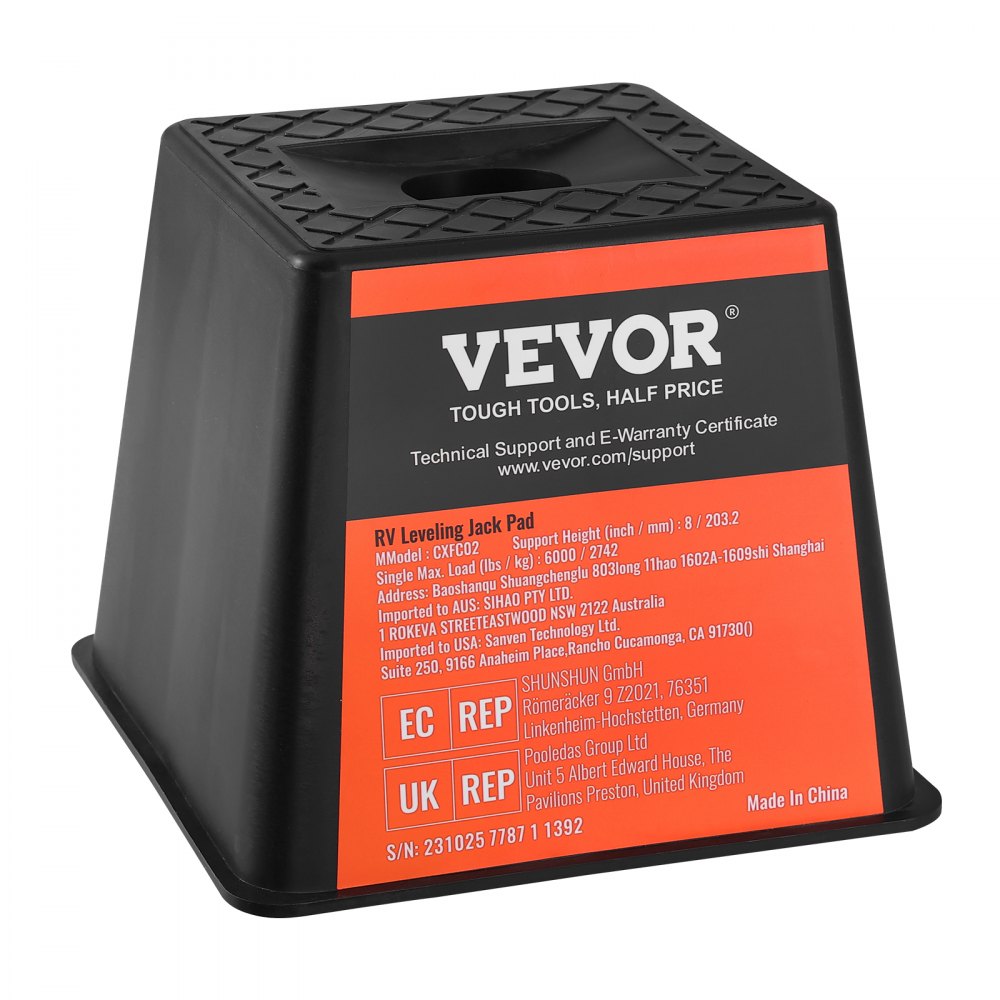 VEVOR Trailer Jack Block, 6000 lbs Capacity per RV Leveling Block, High-quality Polypropylene RV Camper Stabilizer Blocks, RV Travel Accessories Use for Any Tongue Jack, Post, Foot, 5th Wheels, 4-Pack 