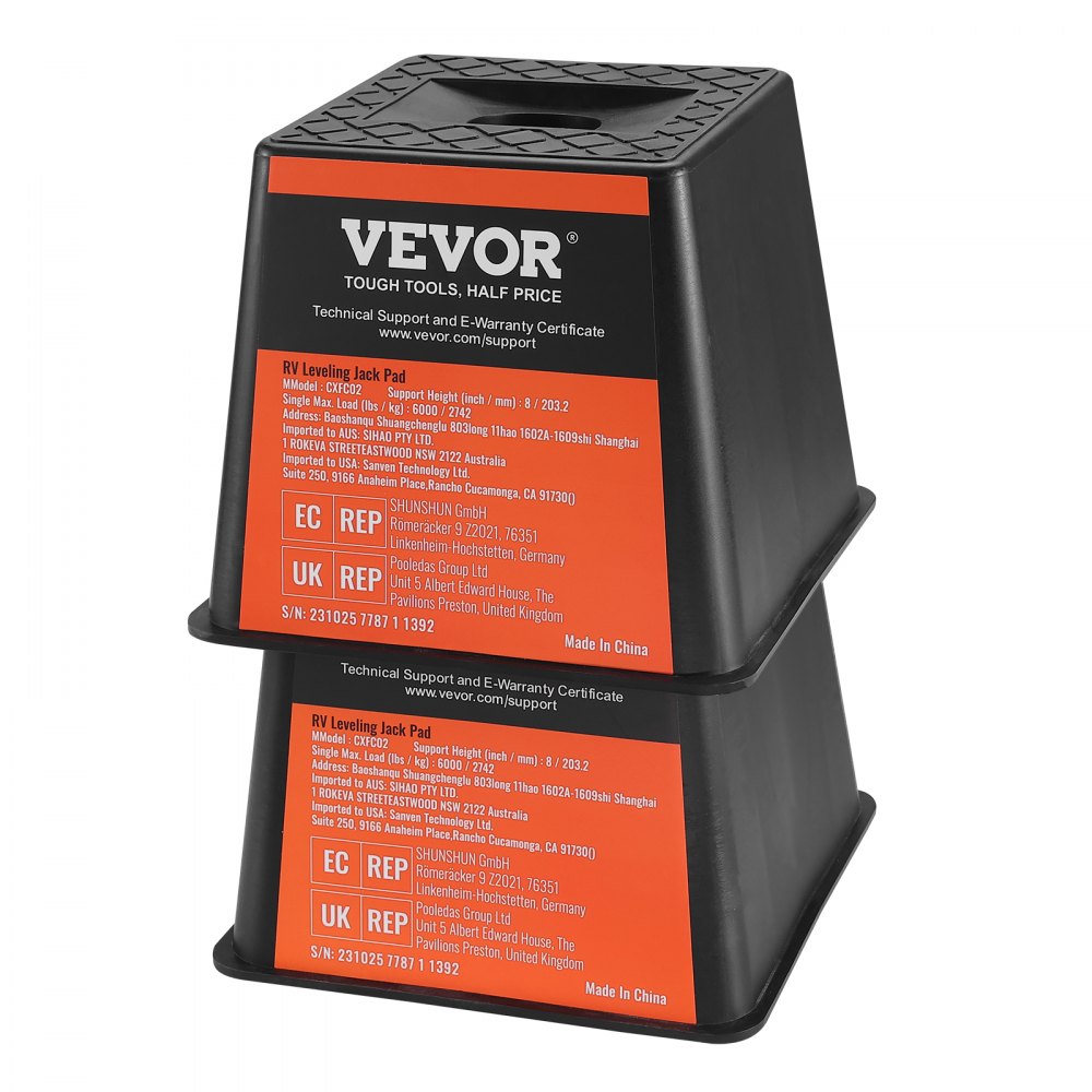 VEVOR Trailer Jack Block, 6000 lbs Capacity per RV Leveling Block, High-quality Polypropylene RV Camper Stabilizer Blocks, RV Travel Accessories Use for Any Tongue Jack, Post, Foot, 5th Wheels, 4-Pack 