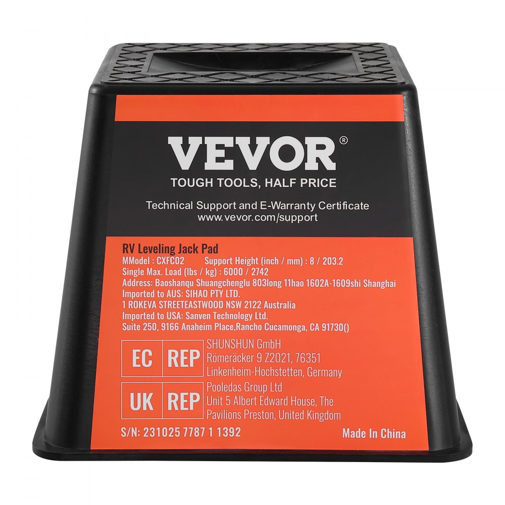 VEVOR Trailer Jack Block, 6000 lbs Capacity per RV Leveling Block, High-quality Polypropylene RV Camper Stabilizer Blocks, RV Travel Accessories Use for Any Tongue Jack, Post, Foot, 5th Wheels, 4-Pack 