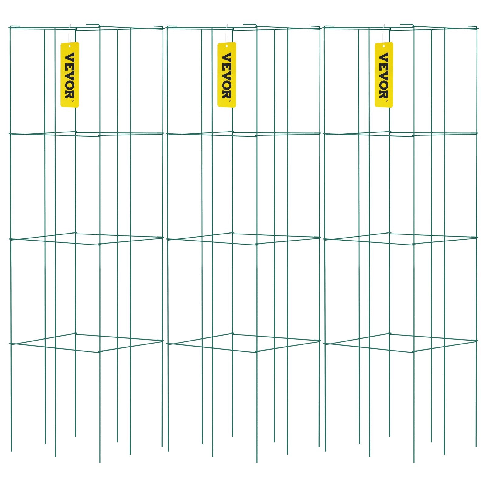 VEVOR Tomato Cages, 14.6" x 14.6" x 39.4", 6 Packs Square Plant Support Cages, Green PVC-coated Steel Tomato Towers for Climbing Vegetables, Plants, Flowers, Fruits 