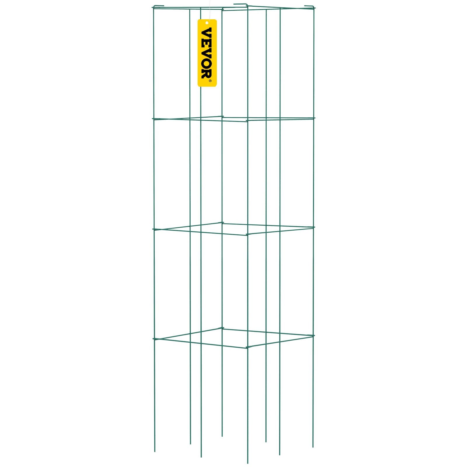 VEVOR Tomato Cages, 14.6" x 14.6" x 39.4", 6 Packs Square Plant Support Cages, Green PVC-coated Steel Tomato Towers for Climbing Vegetables, Plants, Flowers, Fruits 