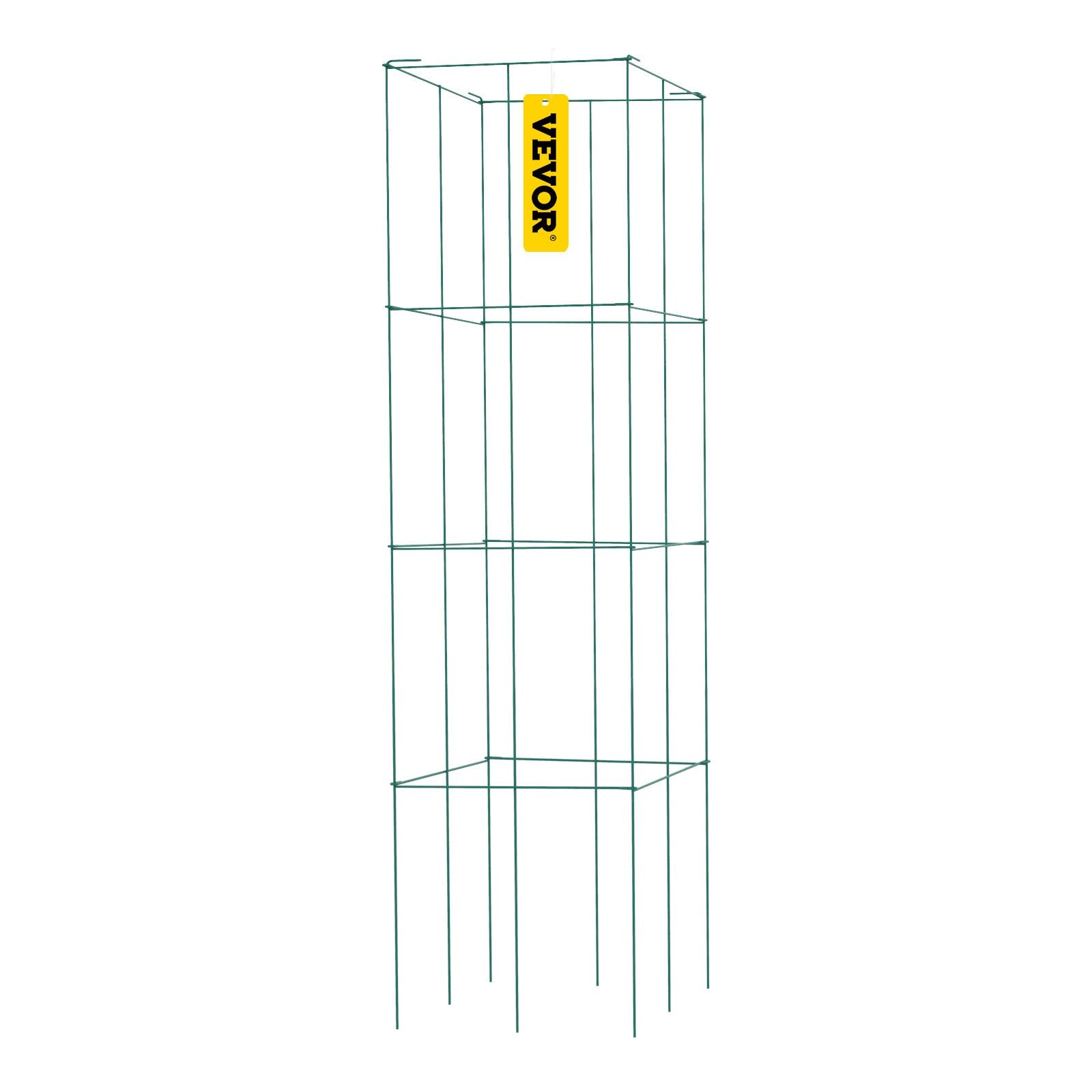 VEVOR Tomato Cages, 14.6" x 14.6" x 39.4", 6 Packs Square Plant Support Cages, Green PVC-coated Steel Tomato Towers for Climbing Vegetables, Plants, Flowers, Fruits 