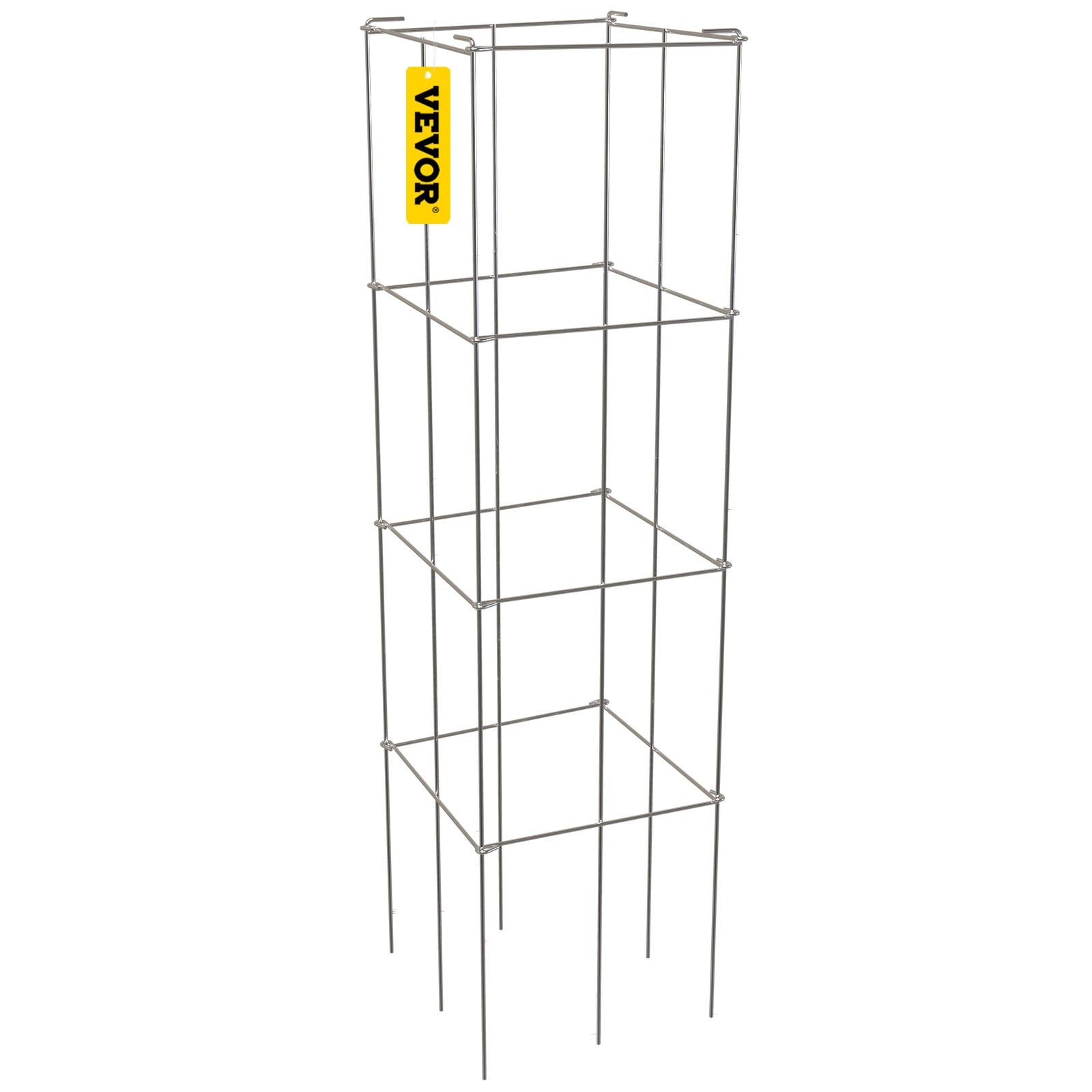 VEVOR Tomato Cages, 11.8" x 11.8" x 46.1", 5 Packs Square Plant Support Cages, Silver PVC-coated Steel Tomato Towers for Climbing Vegetables, Plants, Flowers, Fruits 