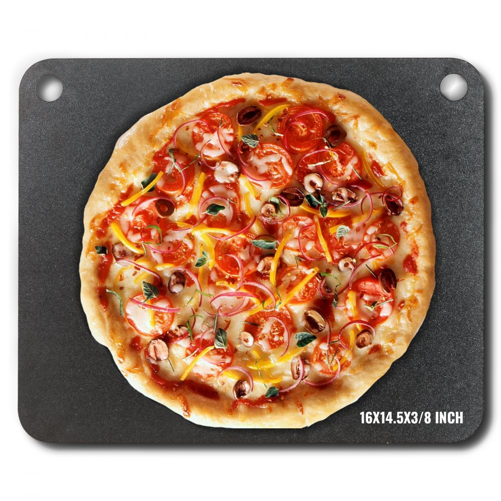 VEVOR Pizza Steel, 16" x 14.5" x 3/8" Pizza Steel Plate for Oven, Pre-Seasoned Carbon Steel Pizza Baking Stone with 20X Higher Conductivity, Heavy Duty Rustproof Pizza Pan for Outdoor Grill, Indoor Ov 