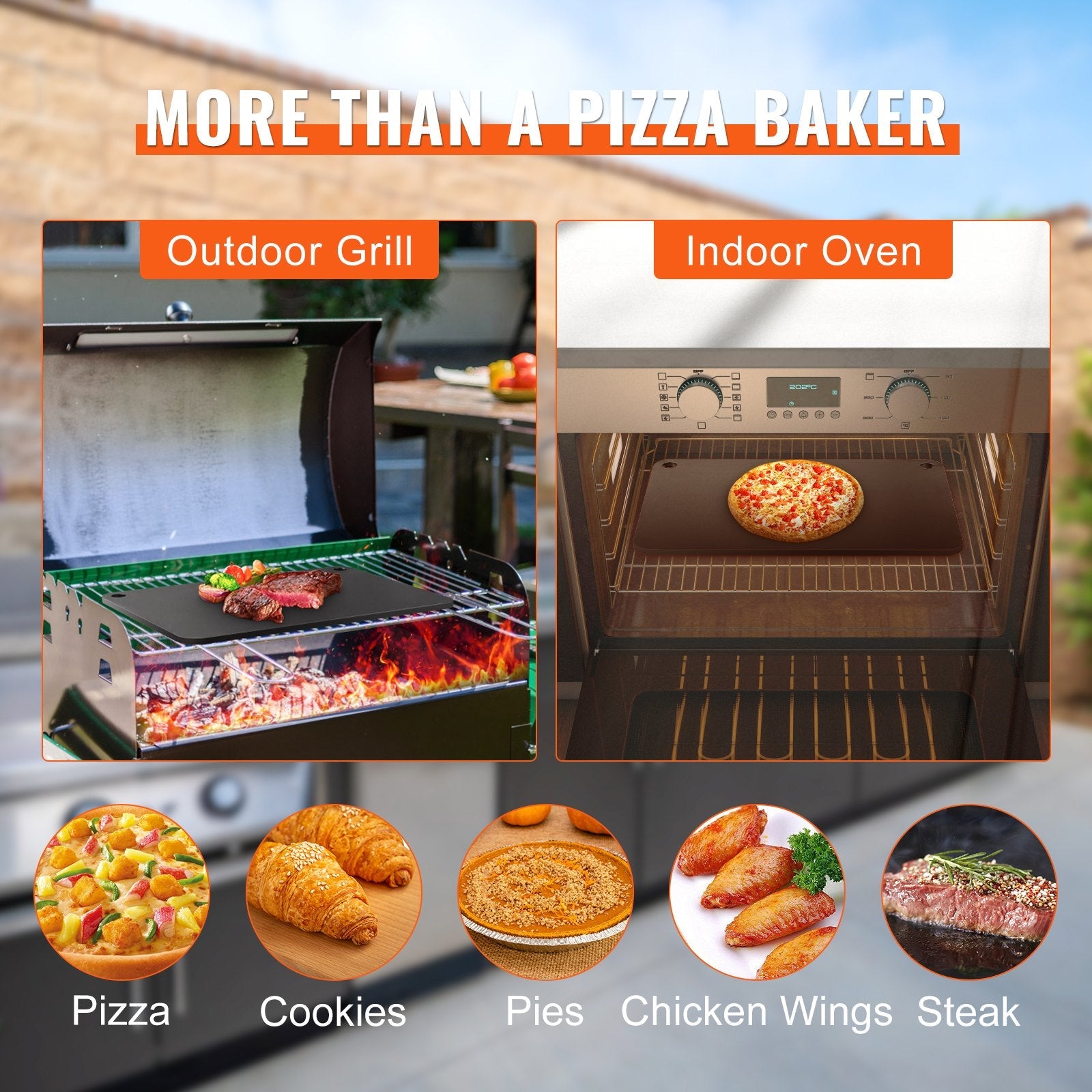 VEVOR Pizza Steel, 20" x 14" x 3/8" Pizza Steel Plate for Oven, Pre-Seasoned Carbon Steel Pizza Baking Stone with 20X Higher Conductivity, Heavy Duty Rustproof Pizza Pan for Outdoor Grill, Indoor Oven 