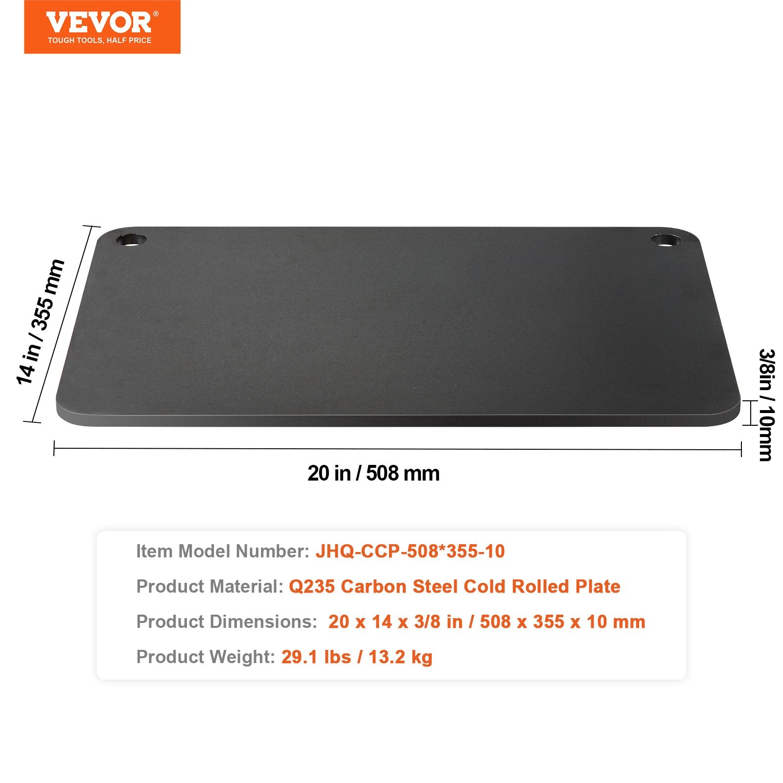 VEVOR Pizza Steel, 20" x 14" x 3/8" Pizza Steel Plate for Oven, Pre-Seasoned Carbon Steel Pizza Baking Stone with 20X Higher Conductivity, Heavy Duty Rustproof Pizza Pan for Outdoor Grill, Indoor Oven 