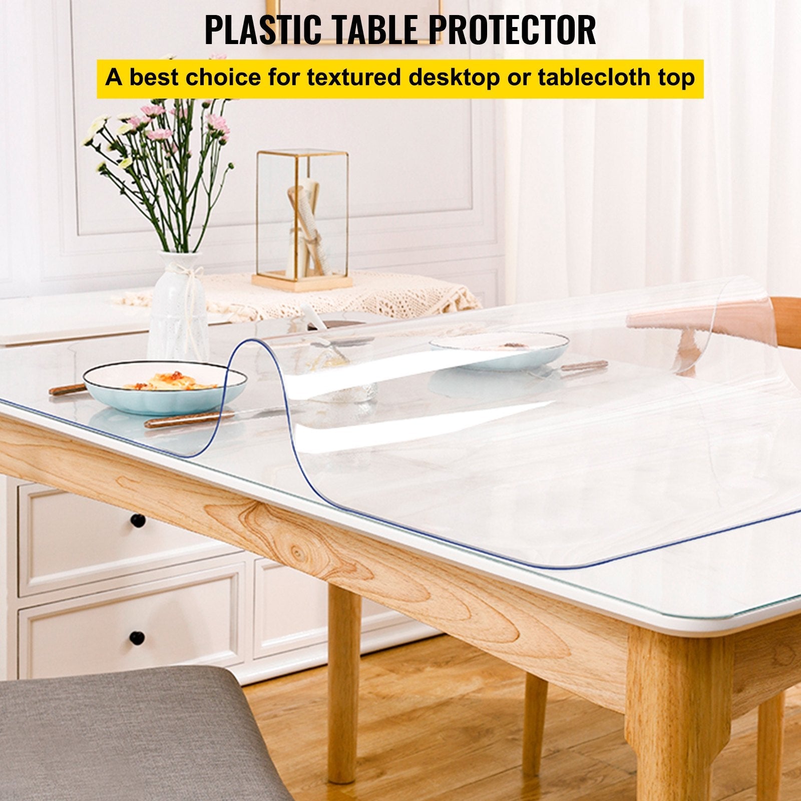 VEVOR Plastic Table Cover 36 x 60 Inch, 2 mm Thick Clear Table Protector, Rectangle Clear Desk Mat, Waterproof & Easy Cleaning for Office Dresser Night Stand 
